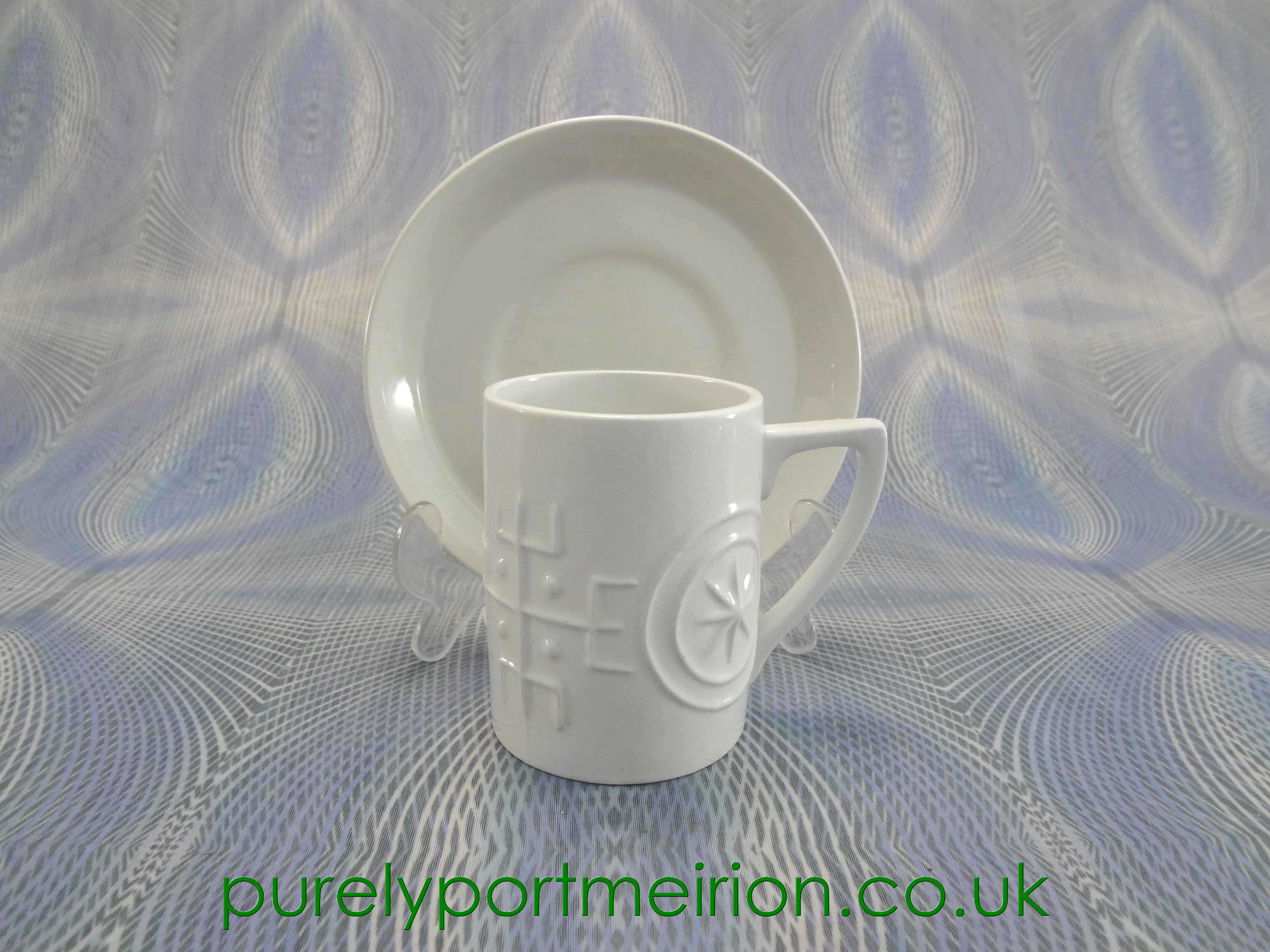 Portmeirion Pottery Totem Shiny White Coffee Cup And Saucer, TTW46