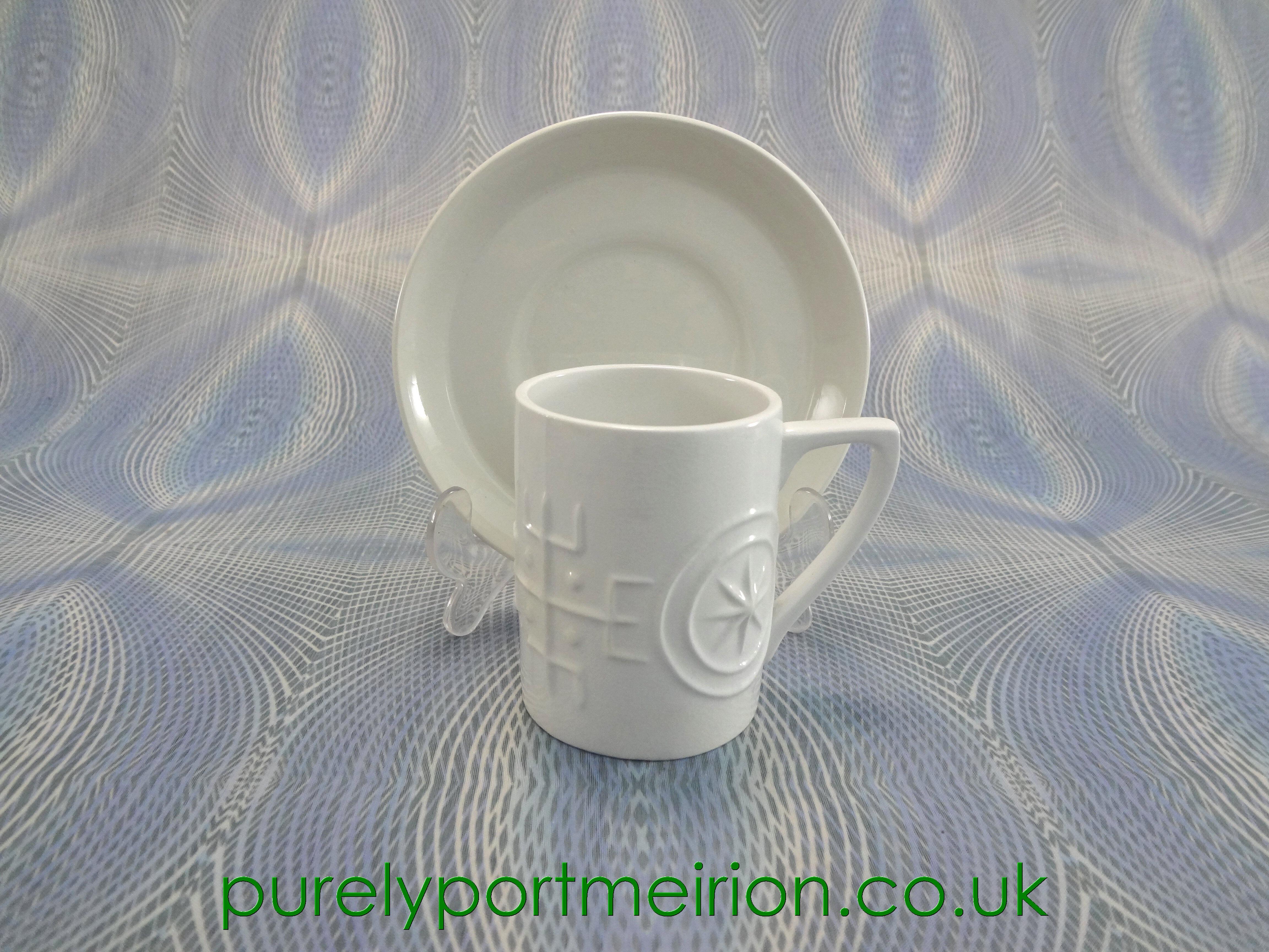 Portmeirion Pottery Totem Shiny White Coffee Cup And Saucer, TTW47