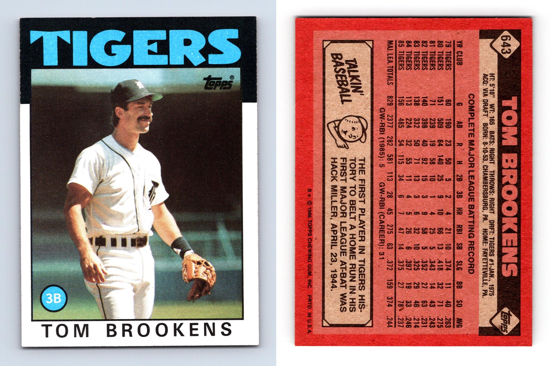 Tom Brookens - Tigers #643 Topps 1986 Baseball Trading Card