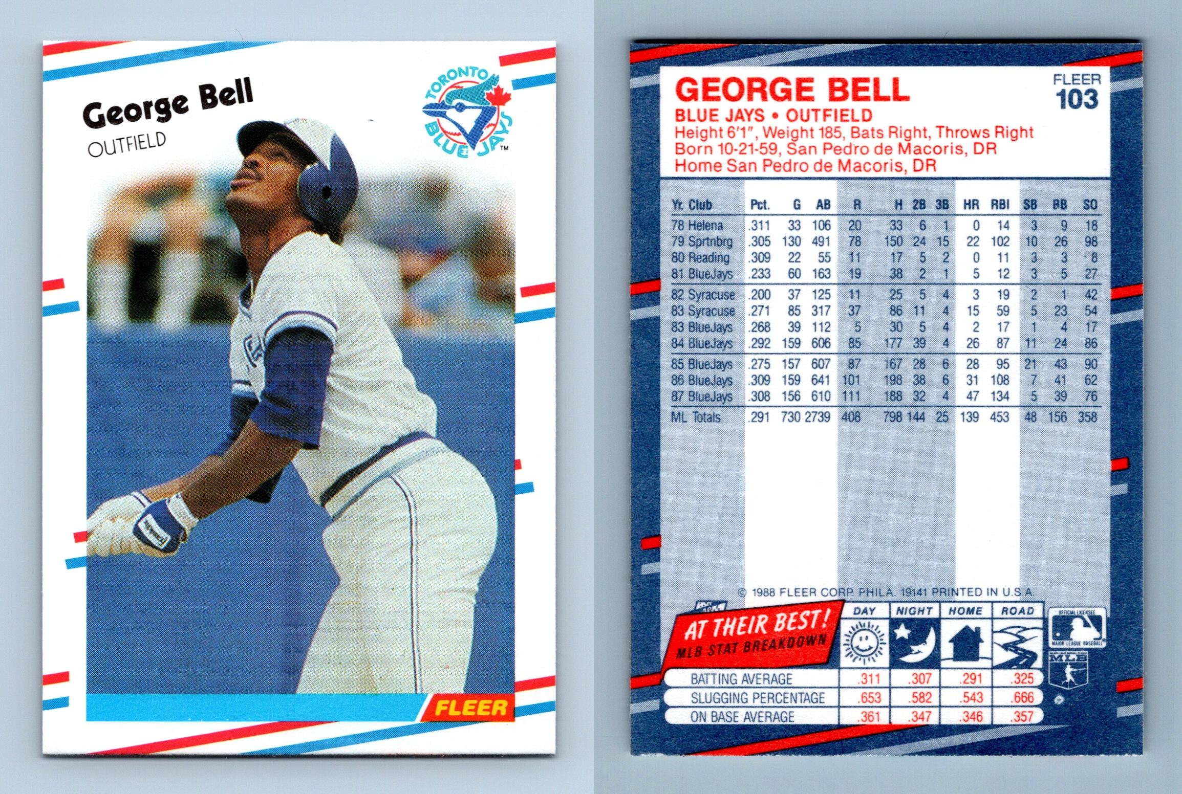 George Bell - Blue Jays #103 Fleer 1988 Baseball Trading Card