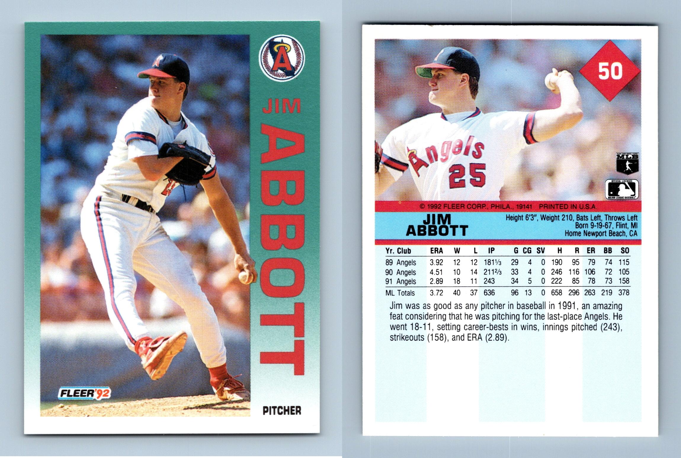 Jim Abbott - Angels #50 Fleer 1992 Baseball Trading Card
