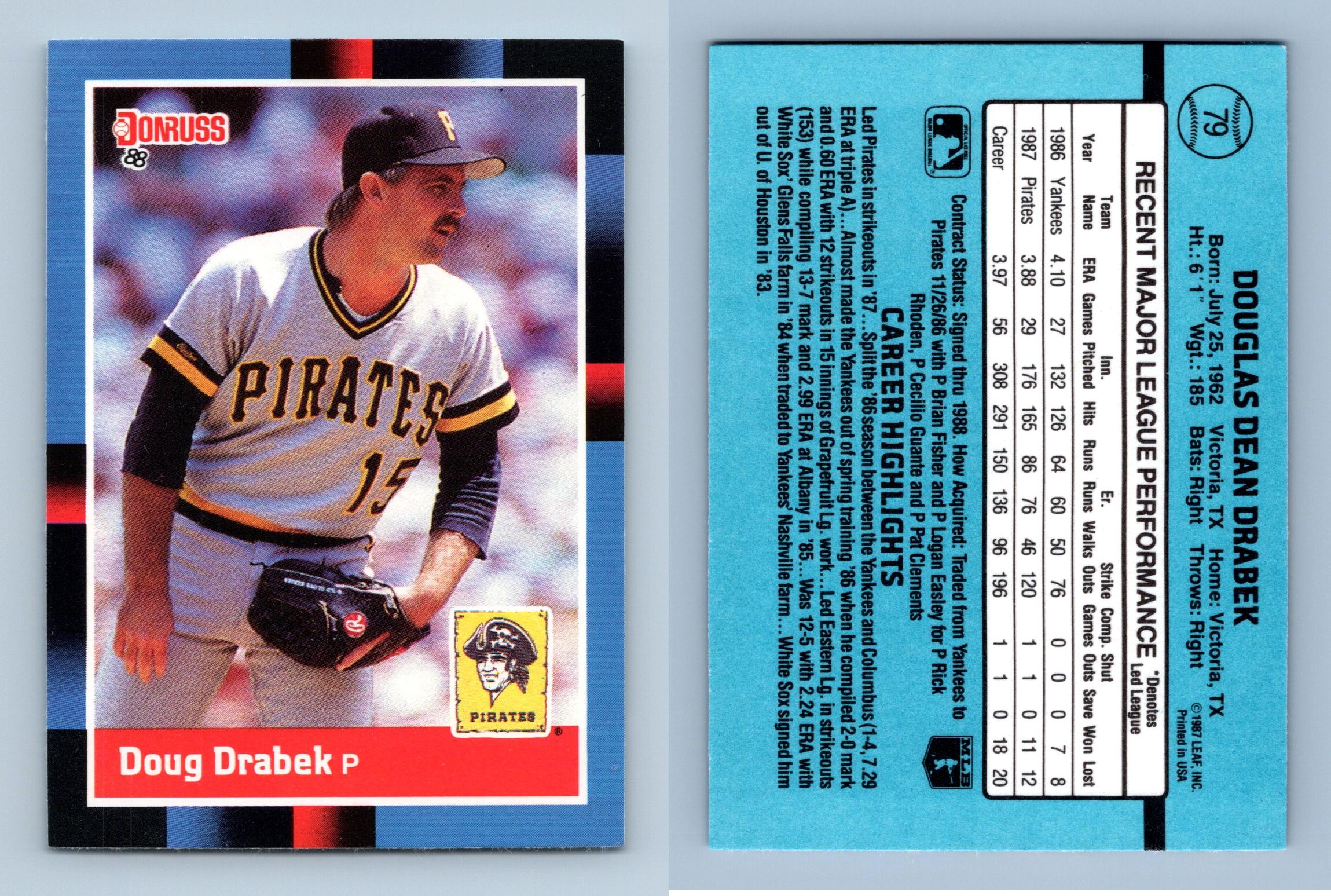 Doug Drabek - Pirates #79 Donruss 1988 Baseball Trading Card