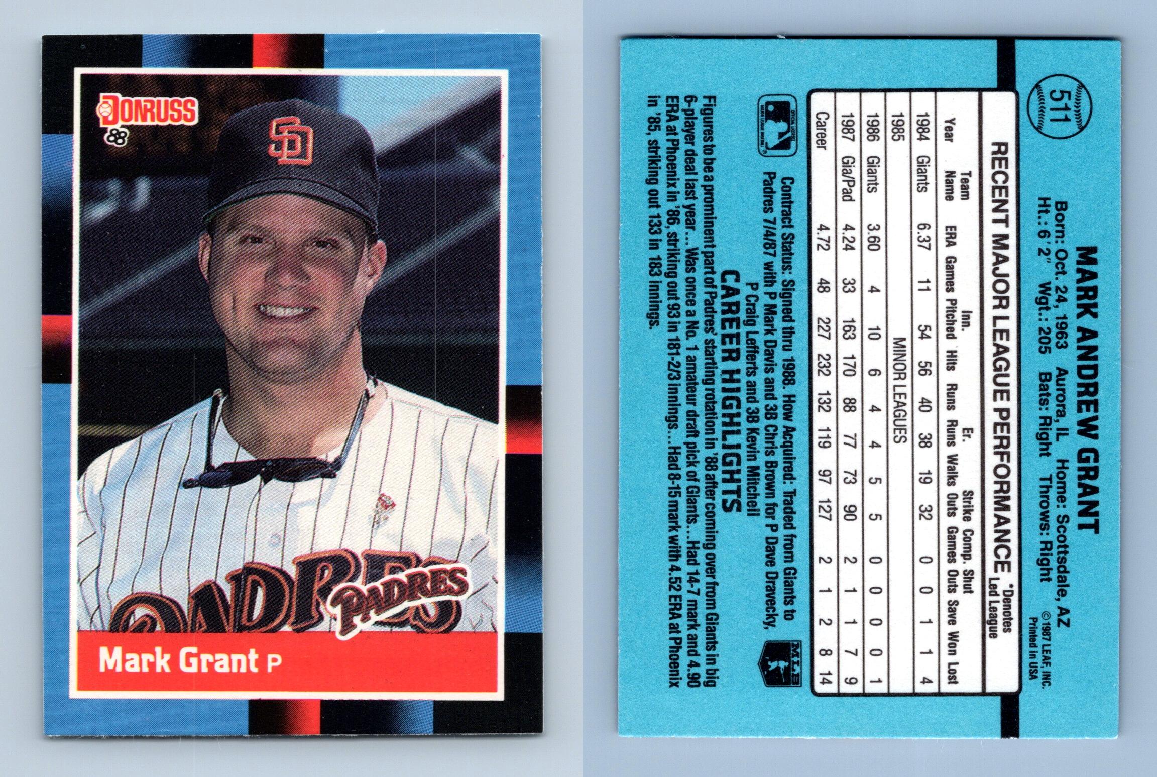 Mark Grant - Padres #511 Donruss 1988 Baseball Trading Card