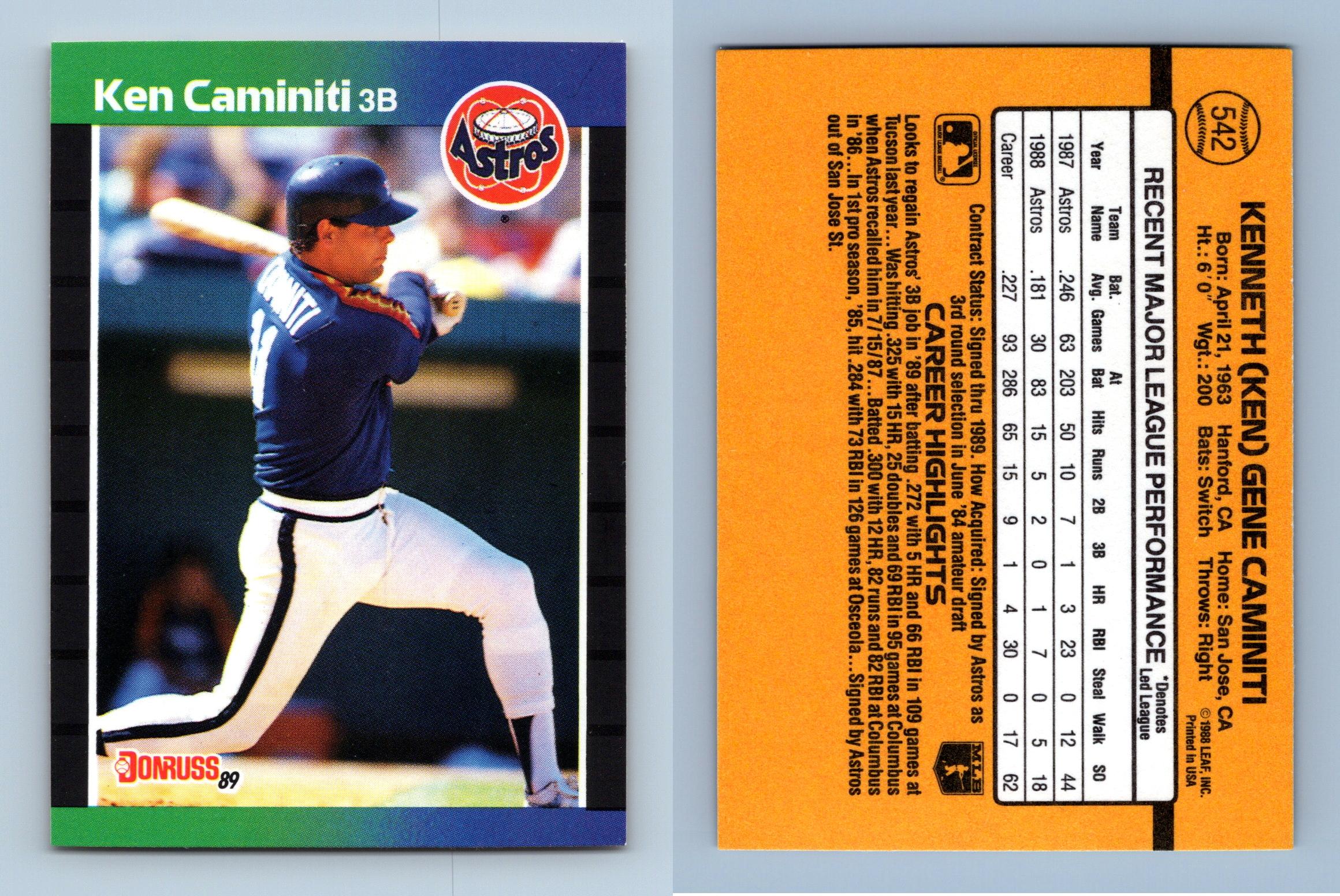 Ken Caminiti - Astros #542 Donruss 1989 Baseball Trading Card