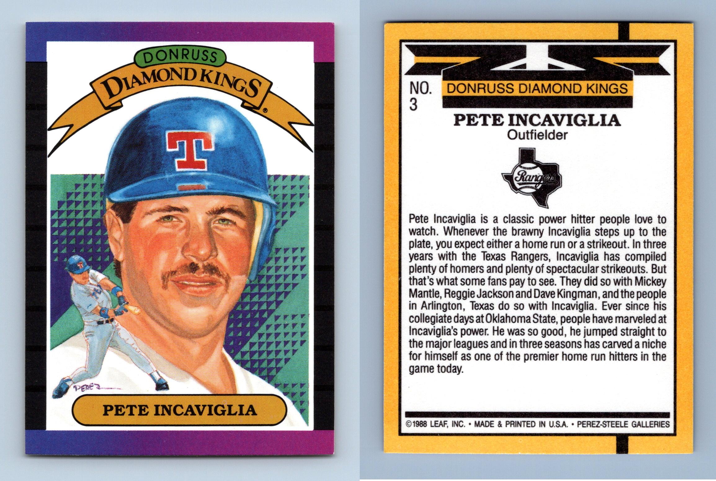 1988 Donruss Diamond Kings #3 PETE INCAVIGLIA Texas Rangers Leaf