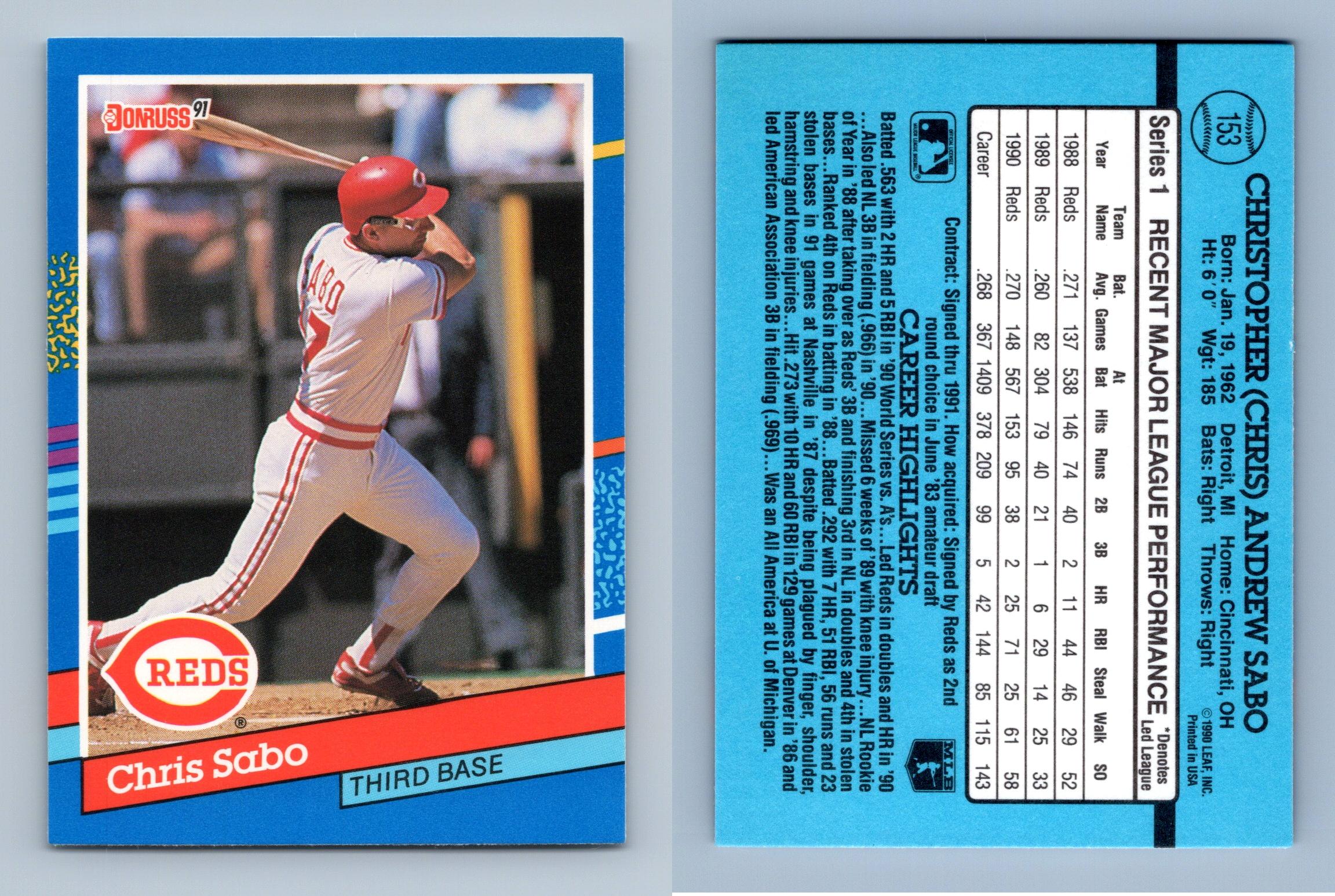 Chris Sabo - Reds #153 Donruss 1991 Baseball Trading Card