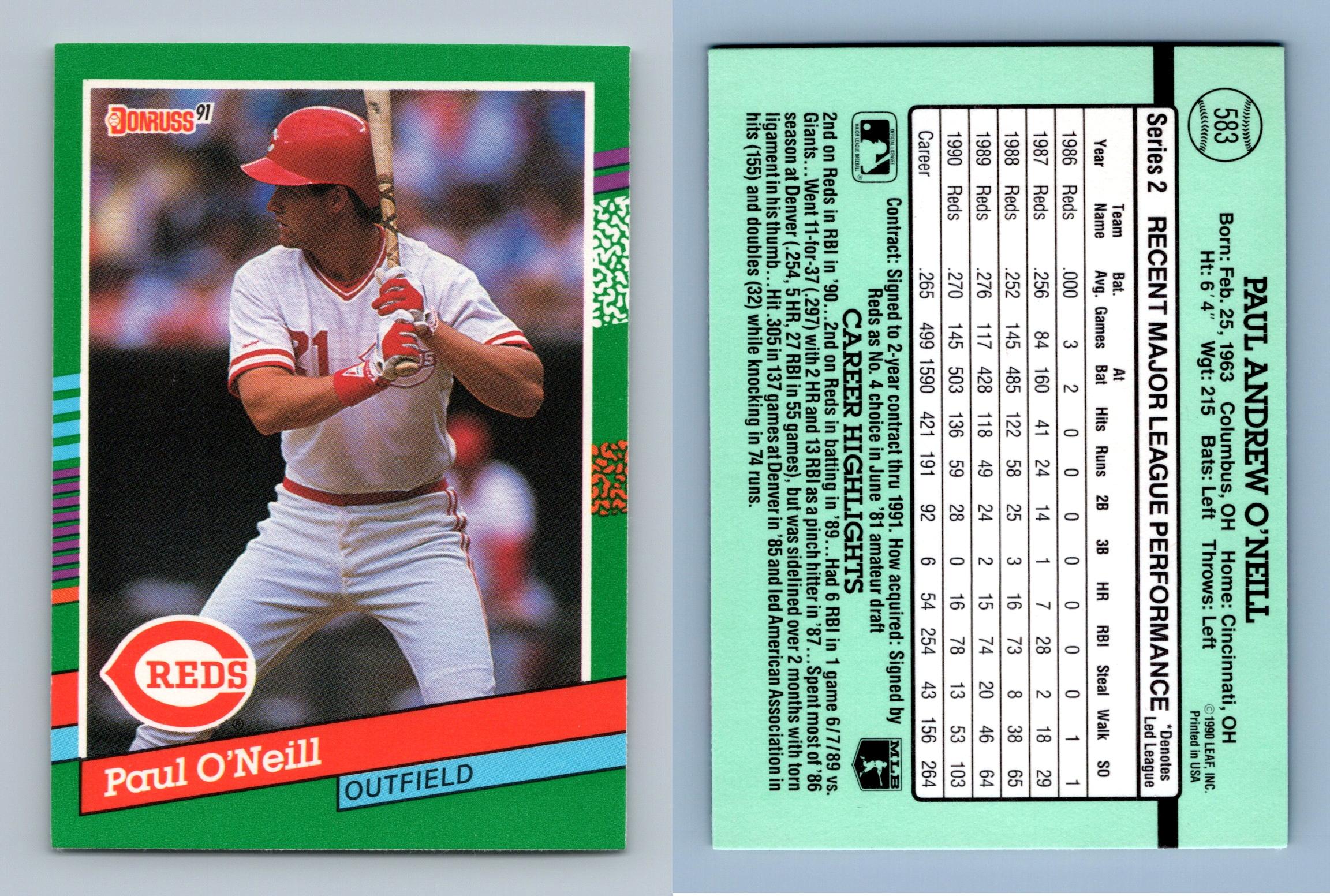 Paul O'Neill - Reds #583 Donruss 1991 Baseball Trading Card