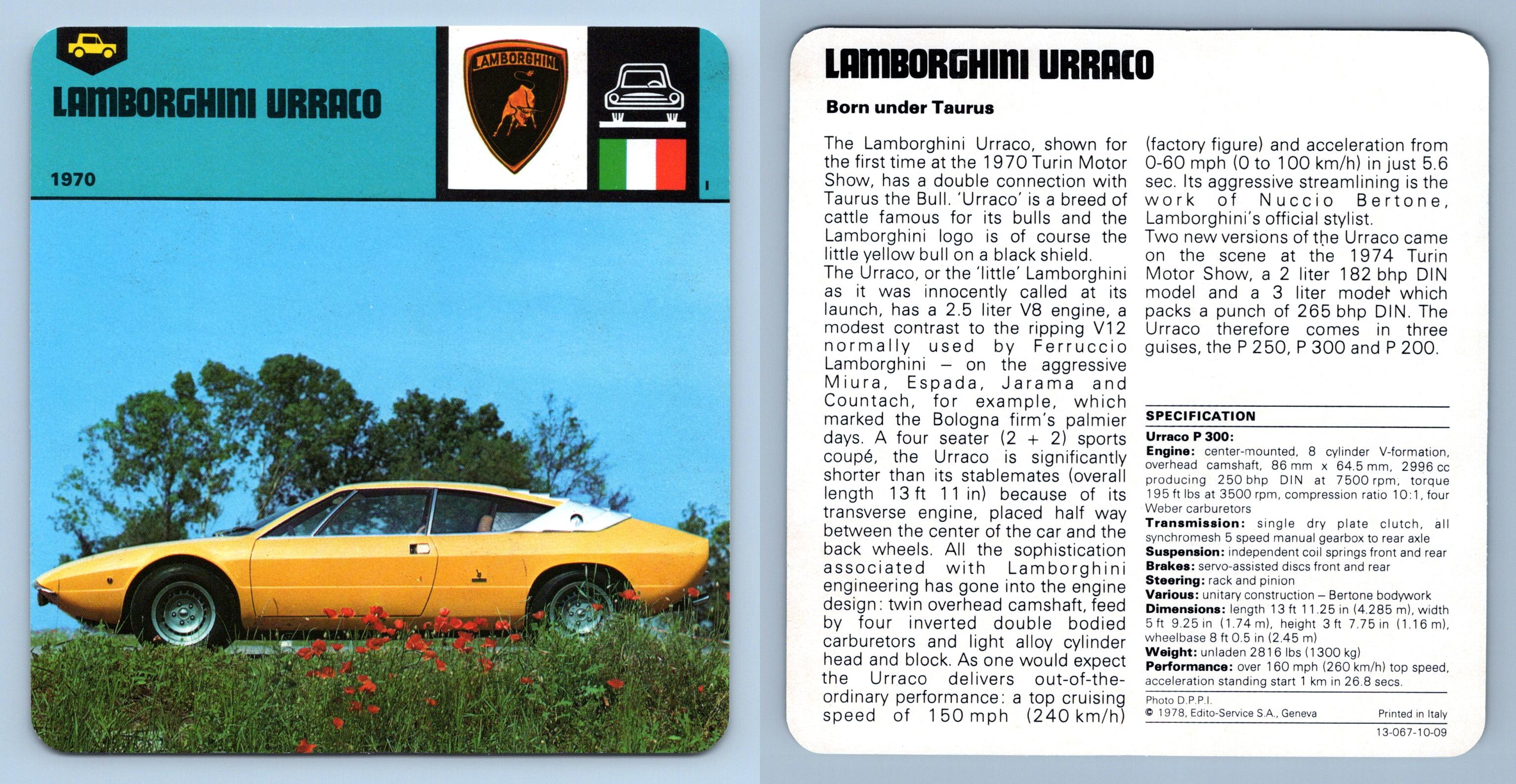 Lamborghini Urraco - 1970 - GT & Production Edito Service #10-09 Auto Rally  Card