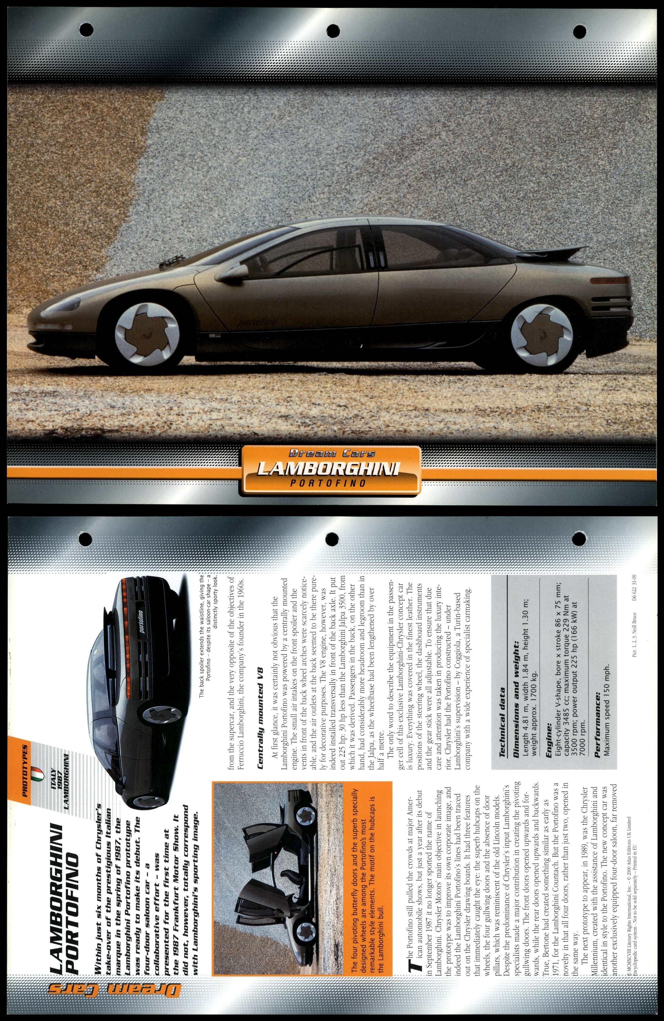 Lamborghini Portofino - 1987 - Prototypes - Atlas Dream Cars Fact File Card