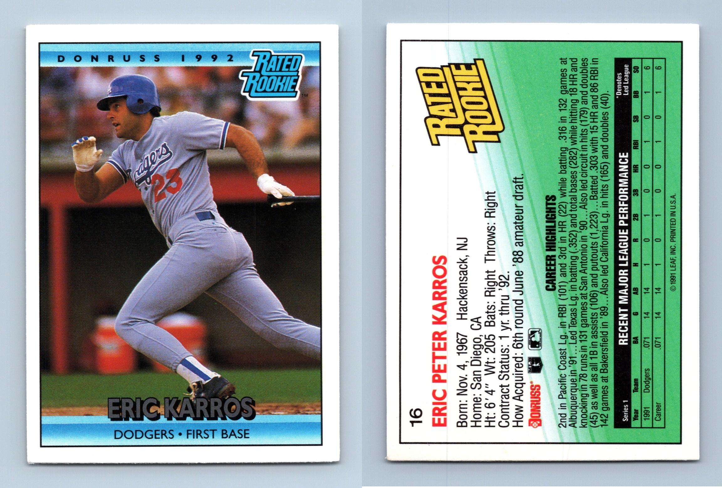 Eric Karros - Dodgers #16 Donruss 1992 Baseball Trading Card