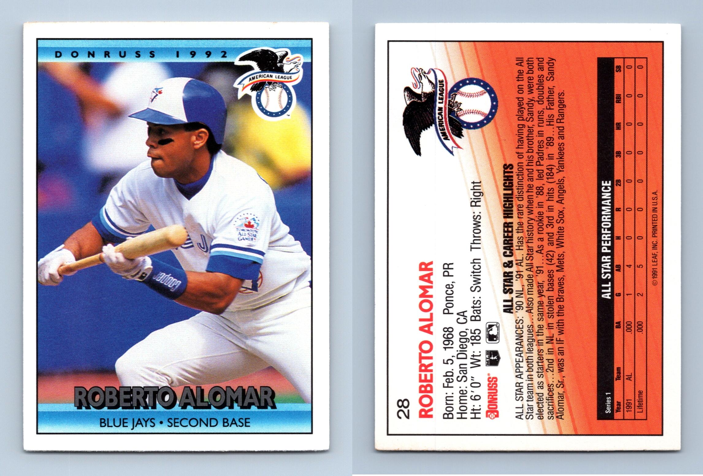 1992 Donruss # 28 Roberto Alomar Toronto Blue Jays Baseball Card