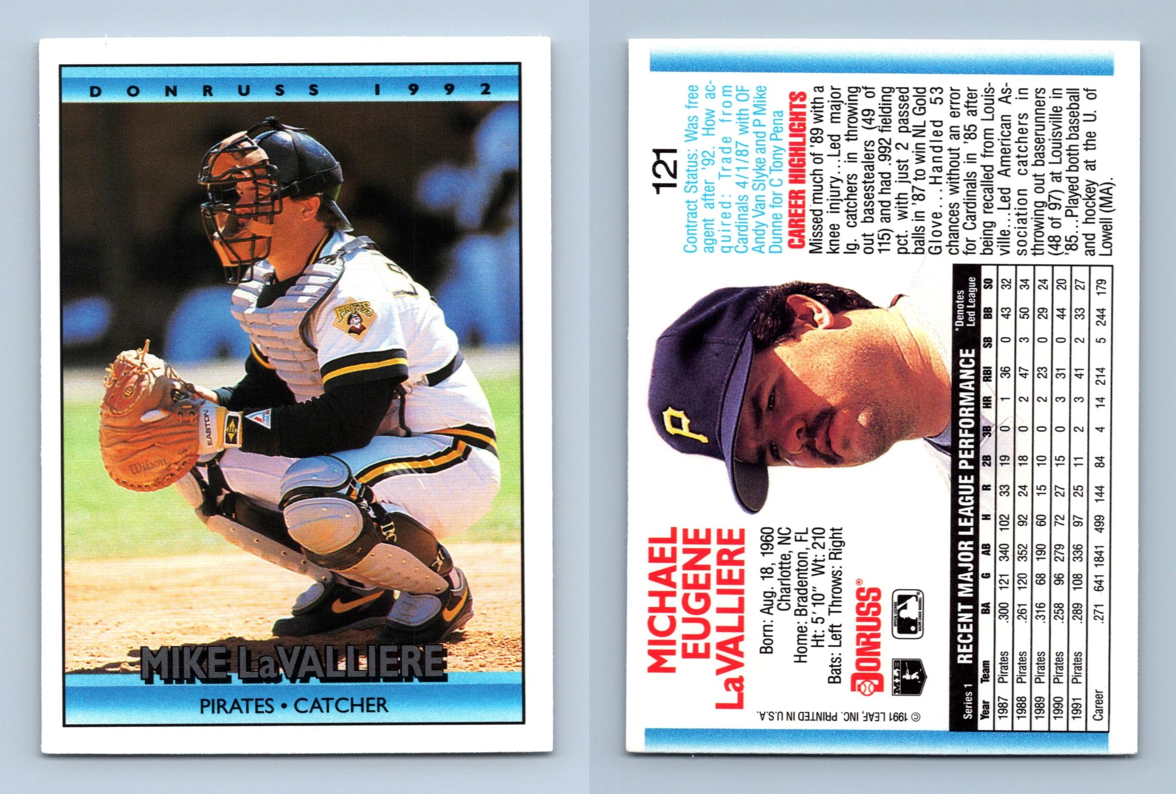 Mike LaValliere - Pirates #121 Donruss 1992 Baseball Trading Card