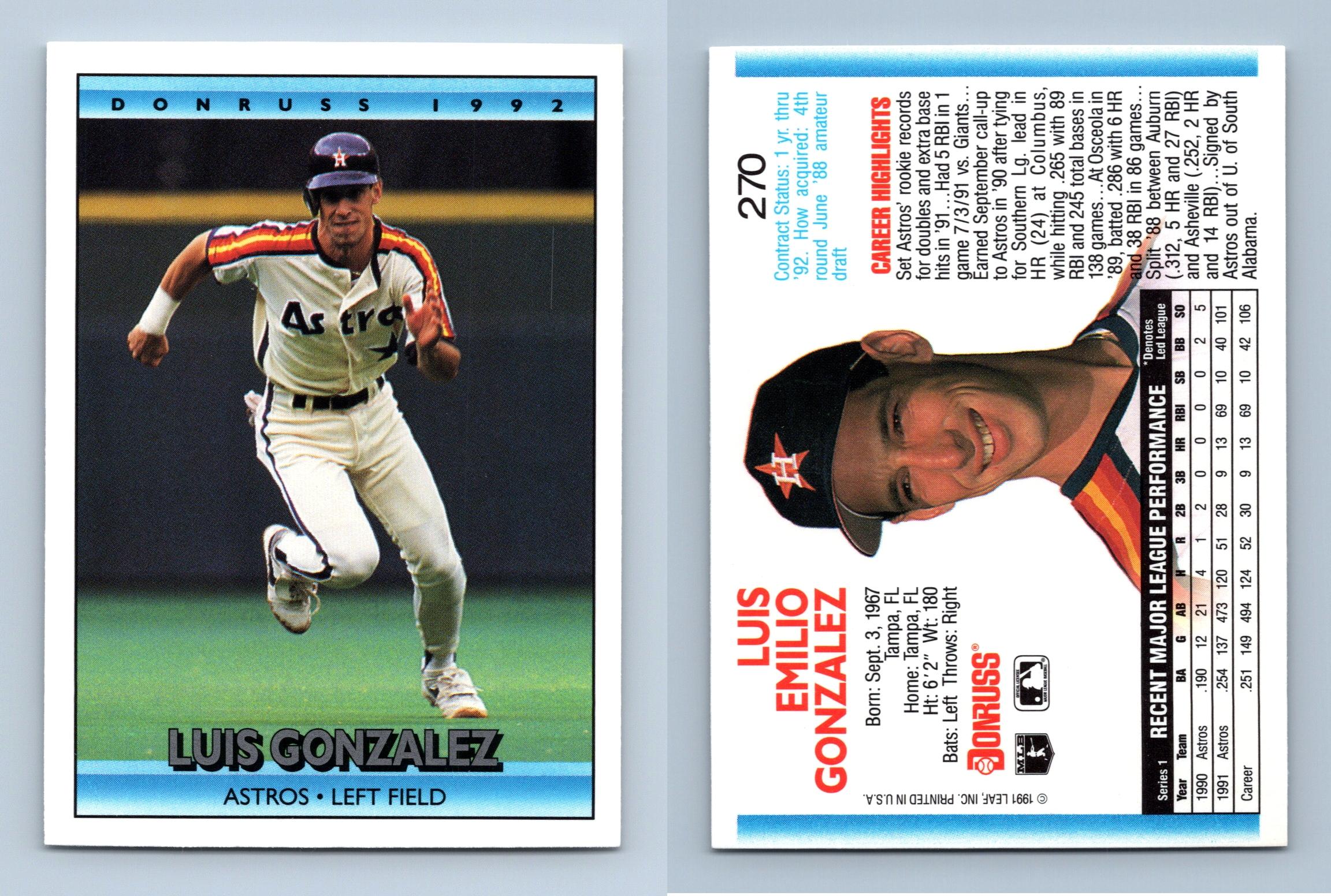 Luis Gonzalez - Astros #270 Donruss 1992 Baseball Trading Card