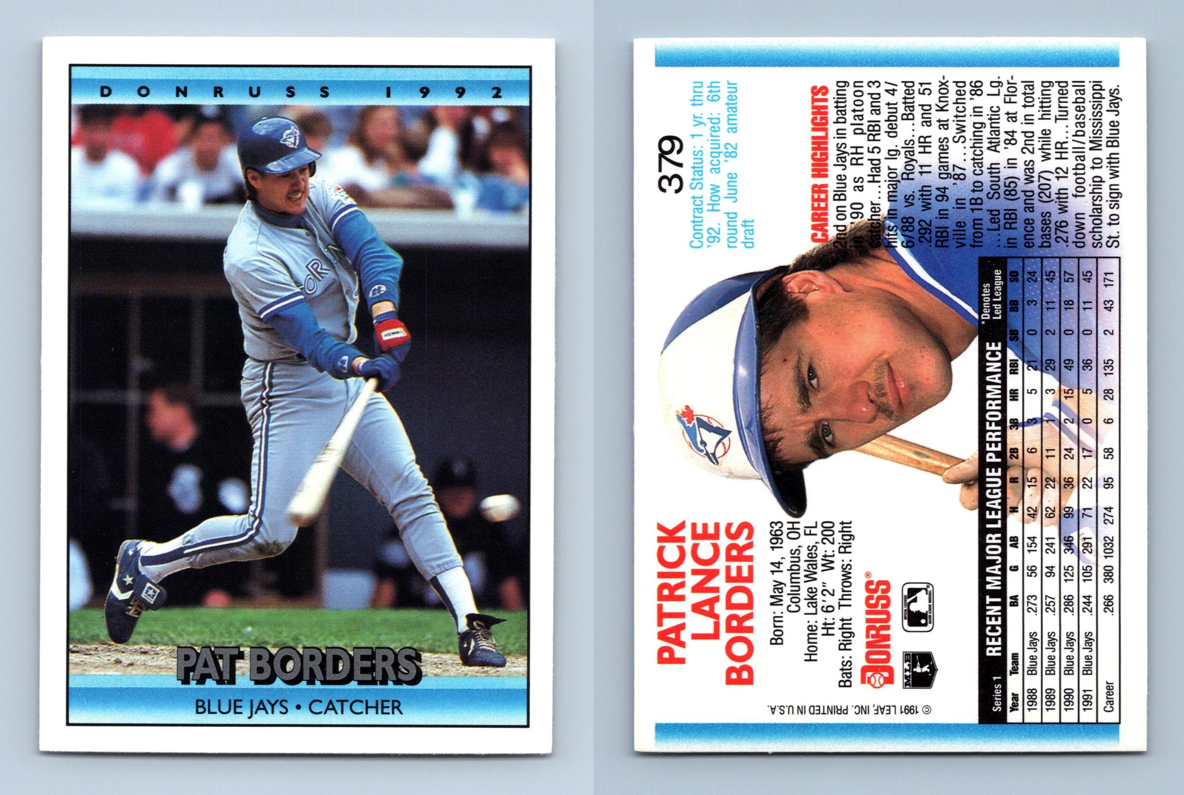 Pat Borders - Blue Jays #379 Donruss 1992 Baseball Trading Card
