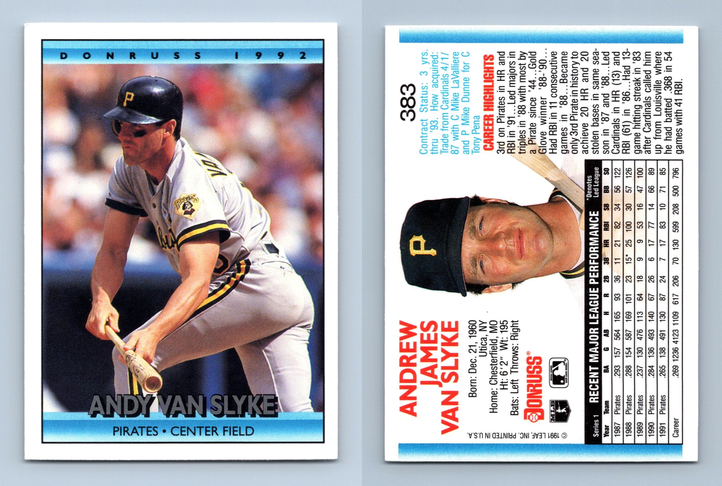 Andy Van Slyke - Pirates #383 Donruss 1992 Baseball Trading Card