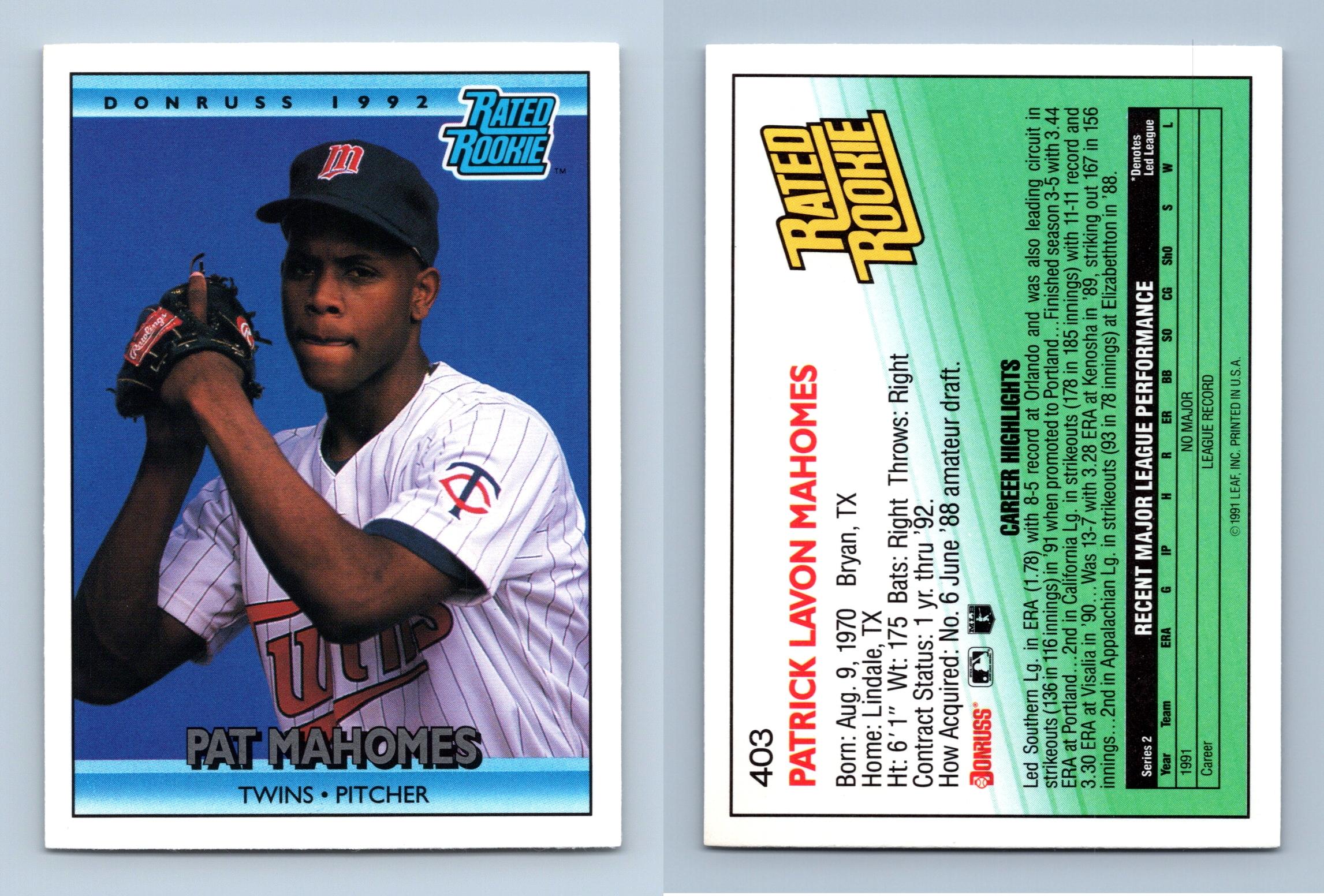 Pat Mahomes - Twins #403 Donruss 1992 Baseball RC Trading Card