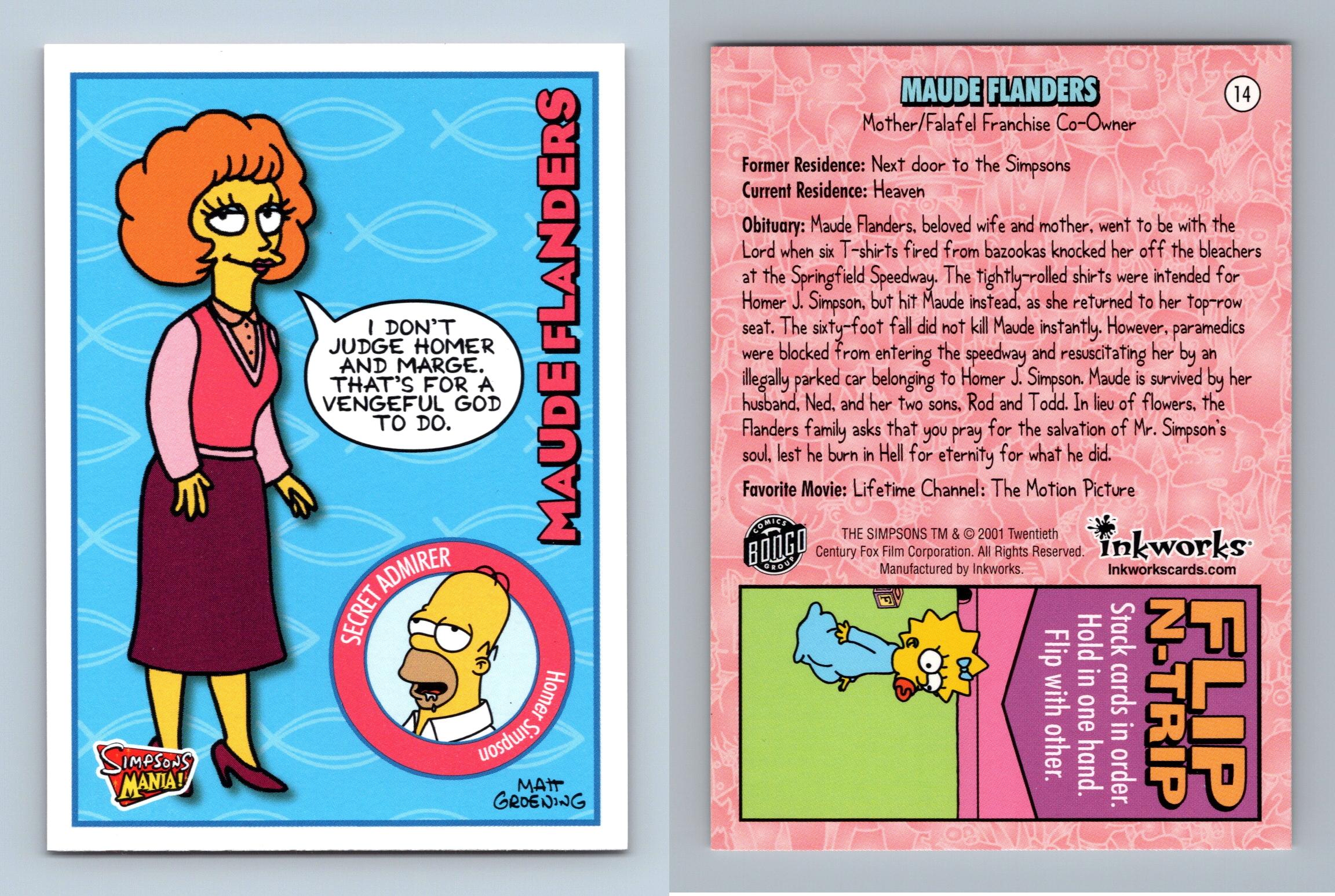 Maude Flanders 14 Simpsons Mania 2001 Inkworks Trading Card