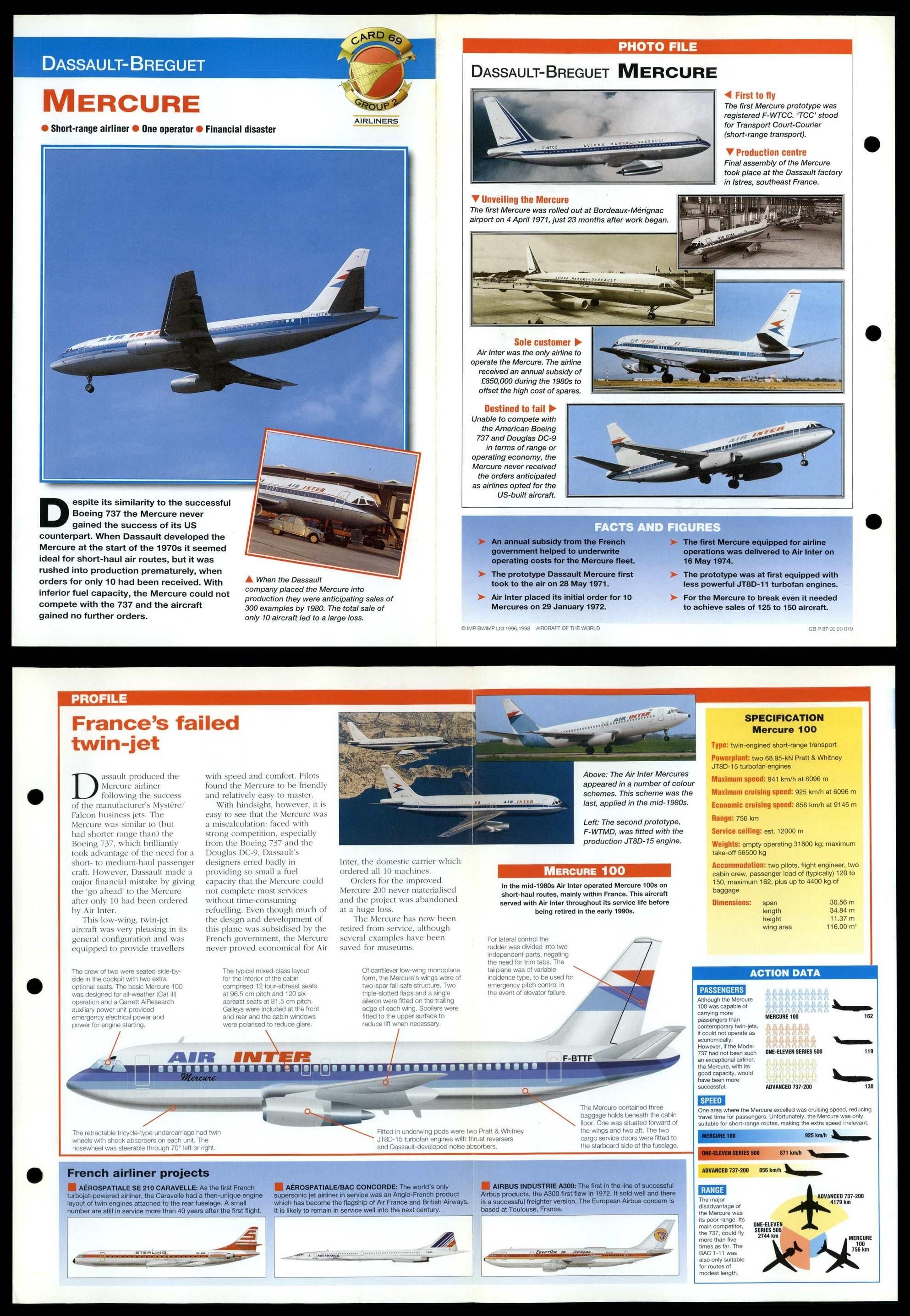 Mercure 69 Airliners Aircraft Of The World Fold Out Card