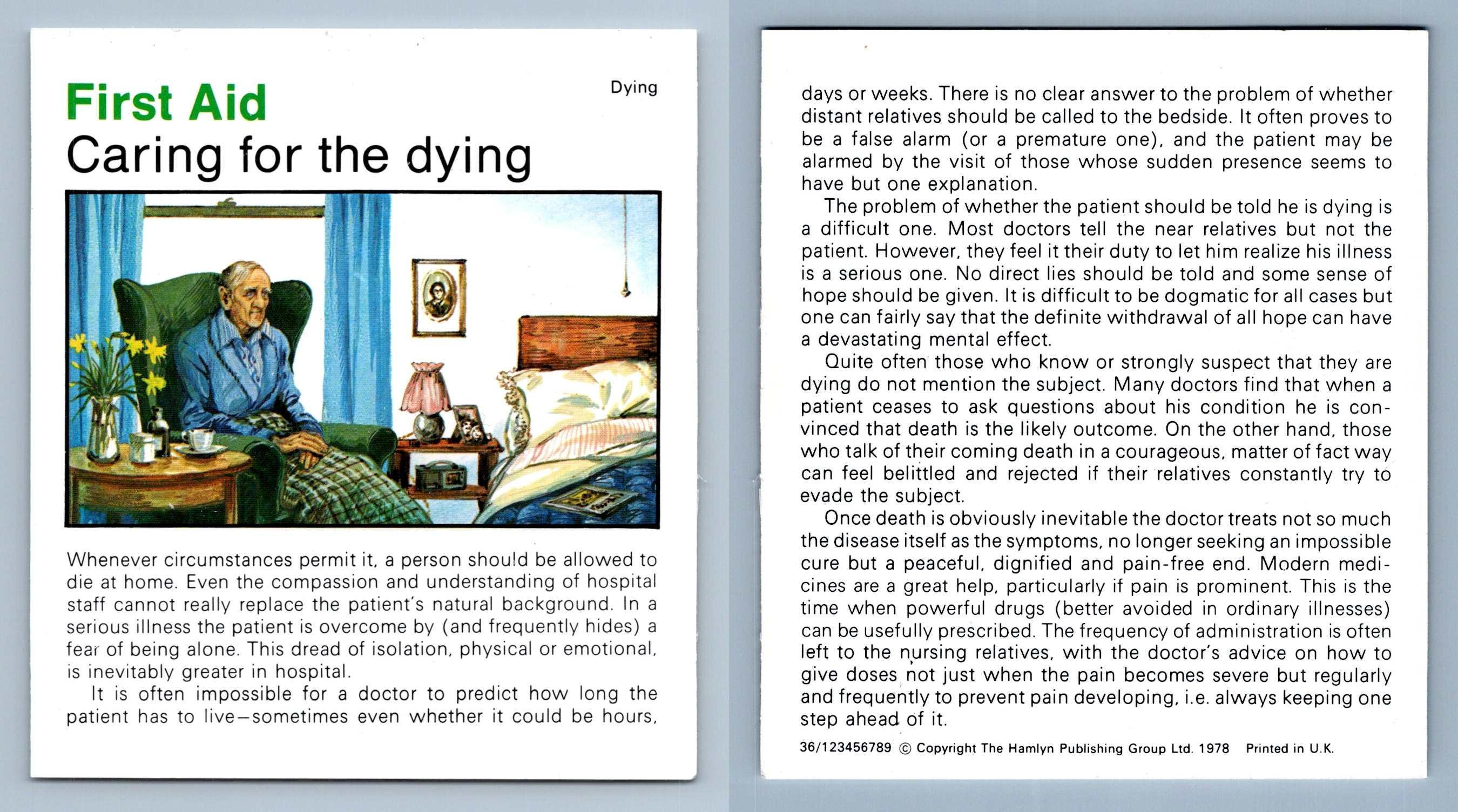 Caring For The Dying First Aid Home Medical Guide 1975 8 Hamlyn Card