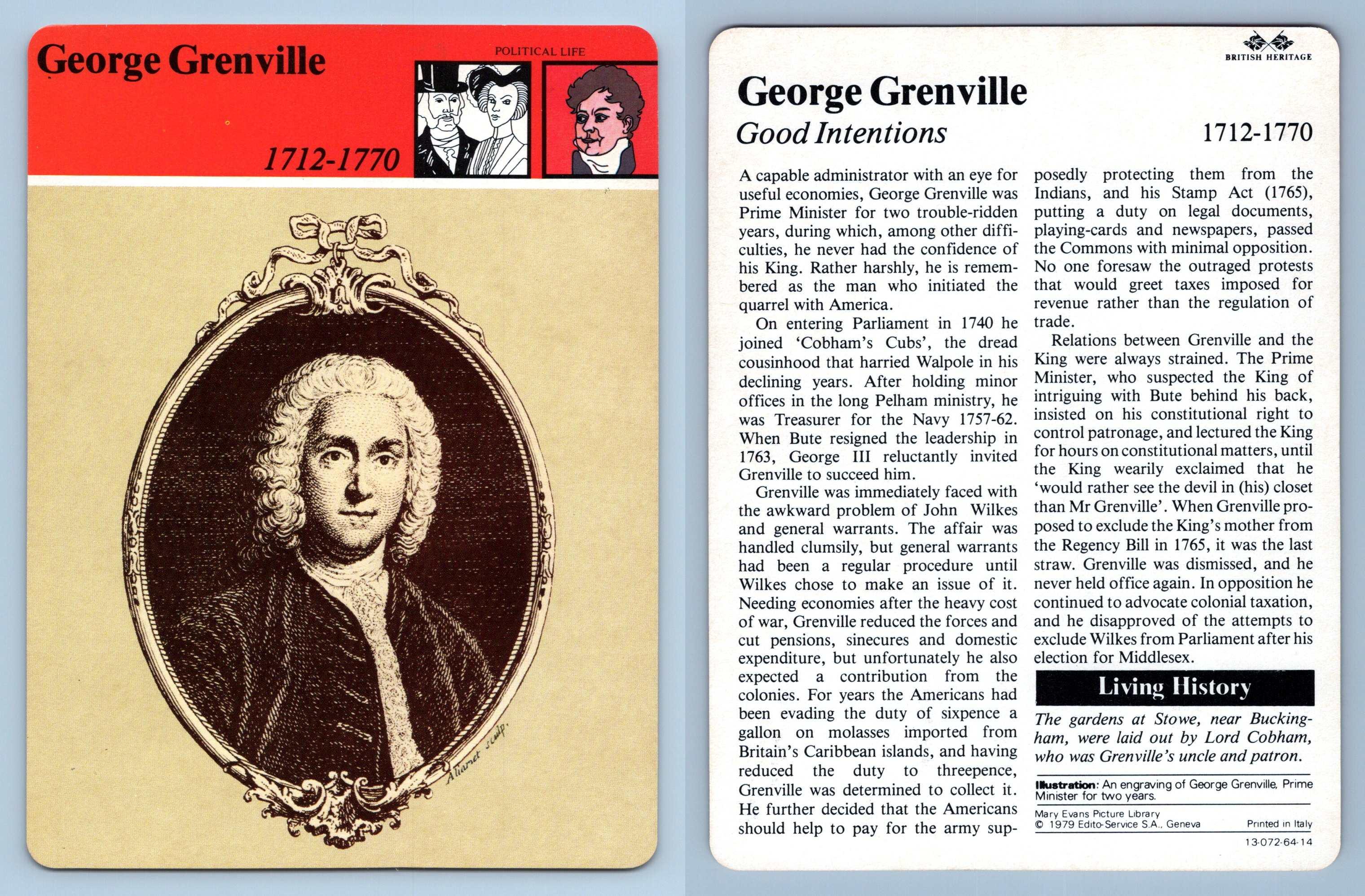 George Grenville Political British Heritage Edito Service SA 1979 Card   Bill 20220713 0066 