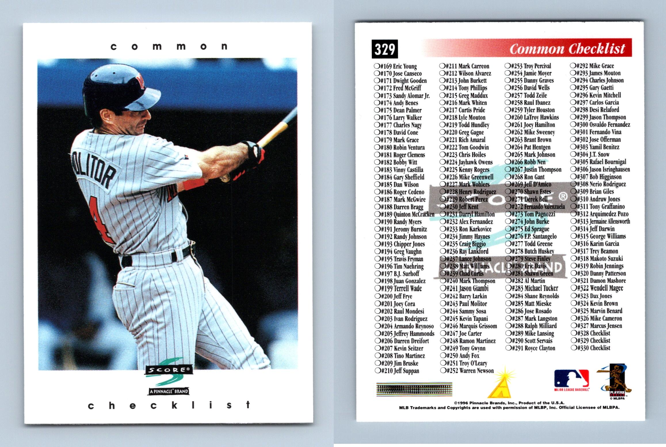 Common Checklist 329 Score 1997 Baseball Trading Card