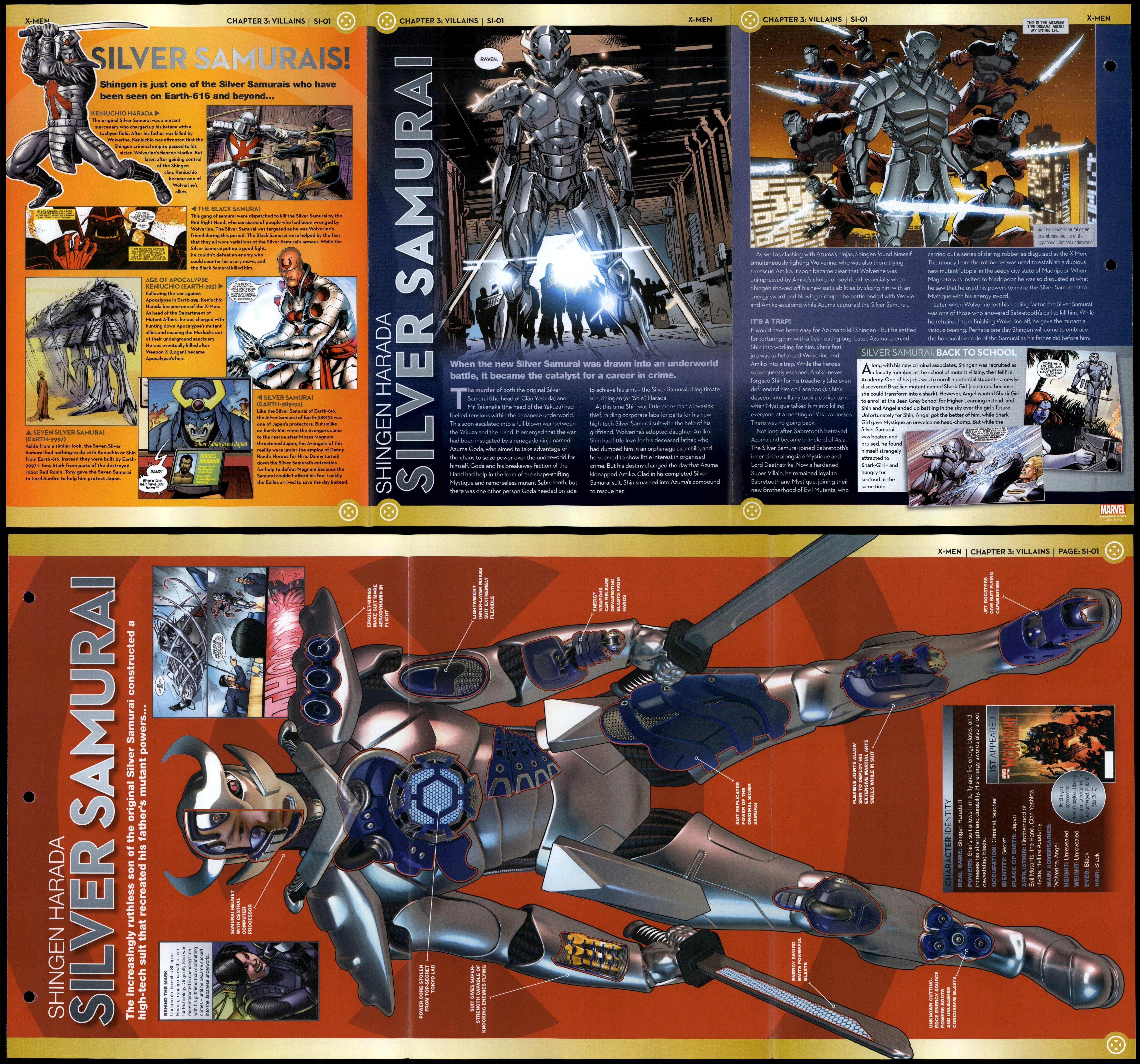 Silver Samurai - Shingen Harada #SI-01 Villains - X-Men Marvel Fact File  Fold-Out Page