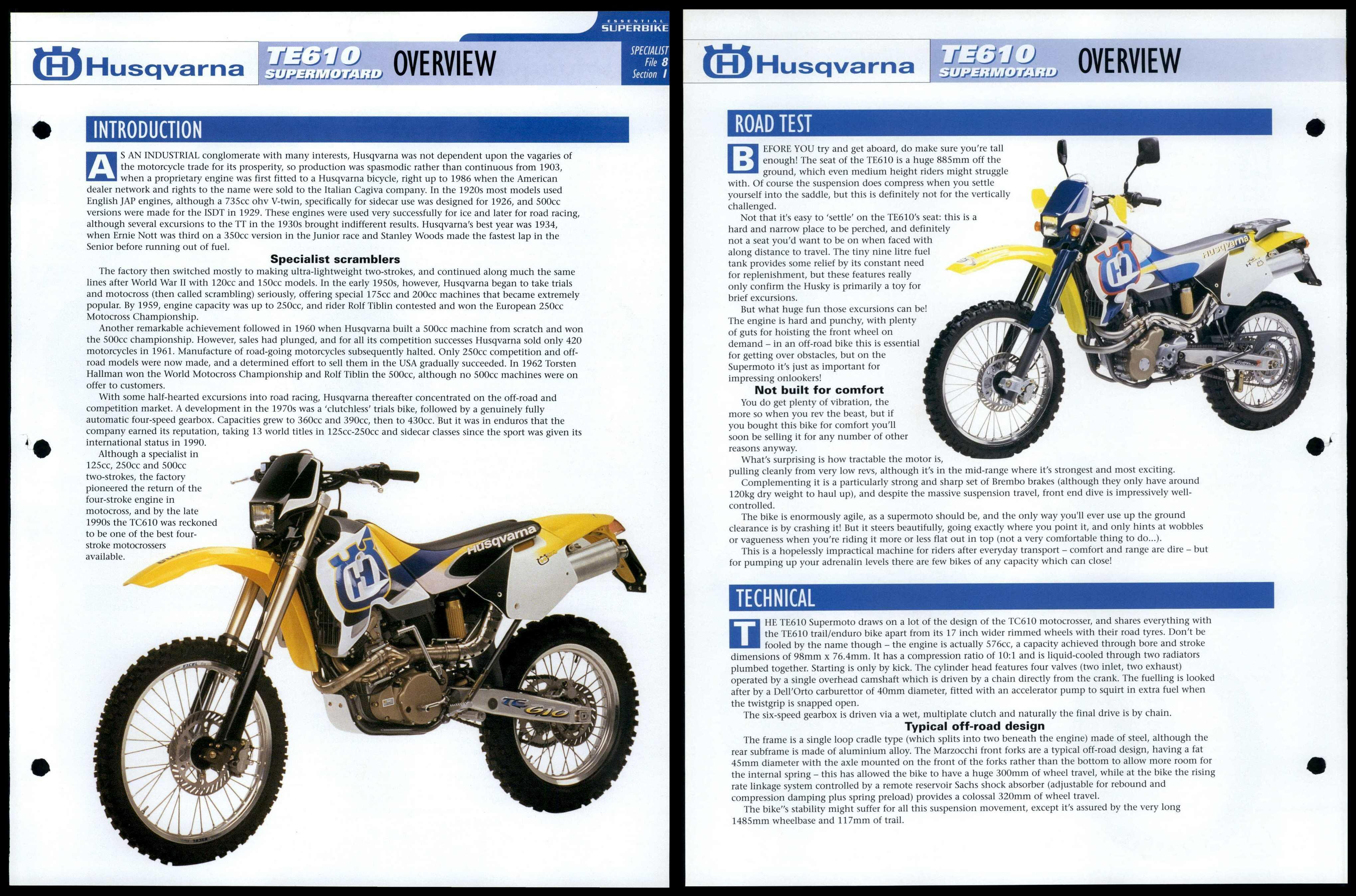 Husqvarna TE610 Supermotard - Overview - Essential Superbike Data File Page