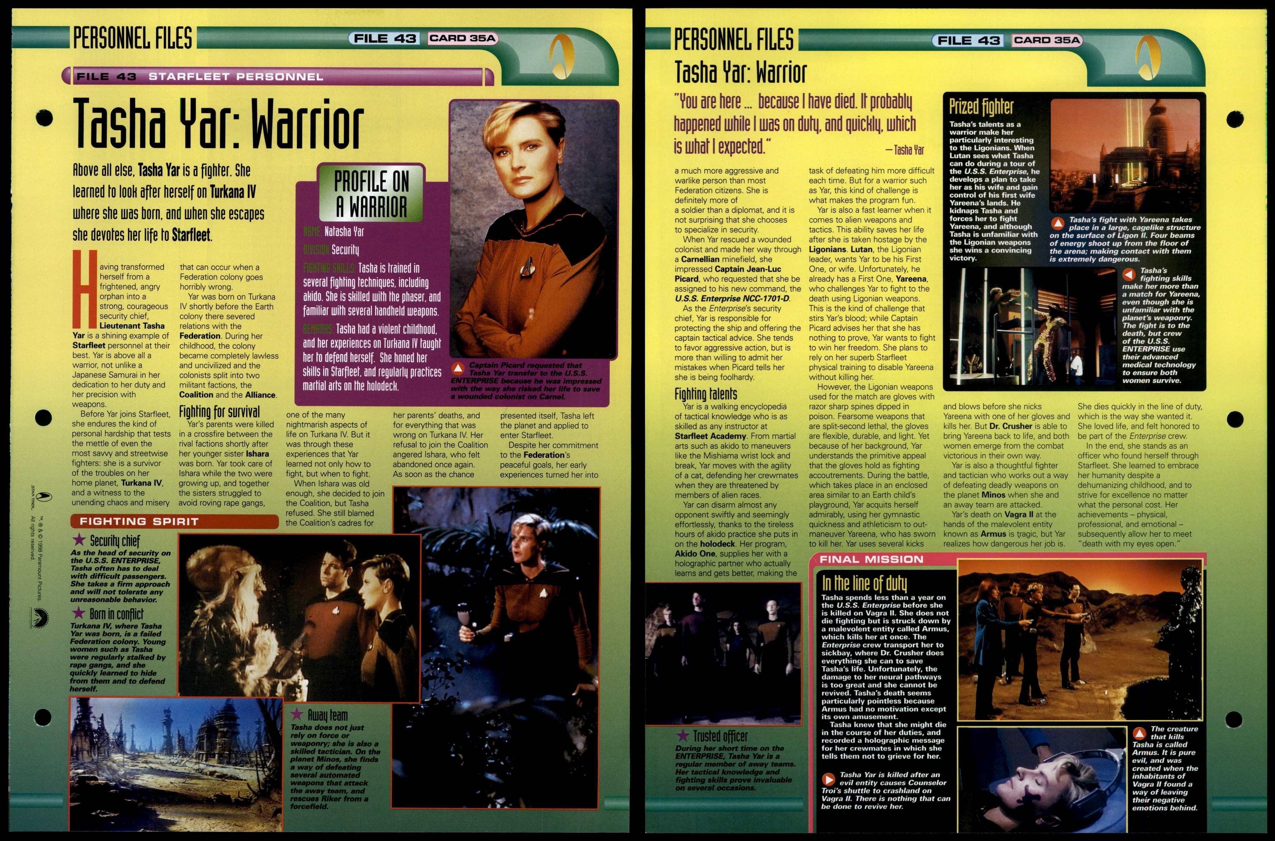 Tasha Yar: Warrior - Starfleet Personnel - Star Trek Fact File Page