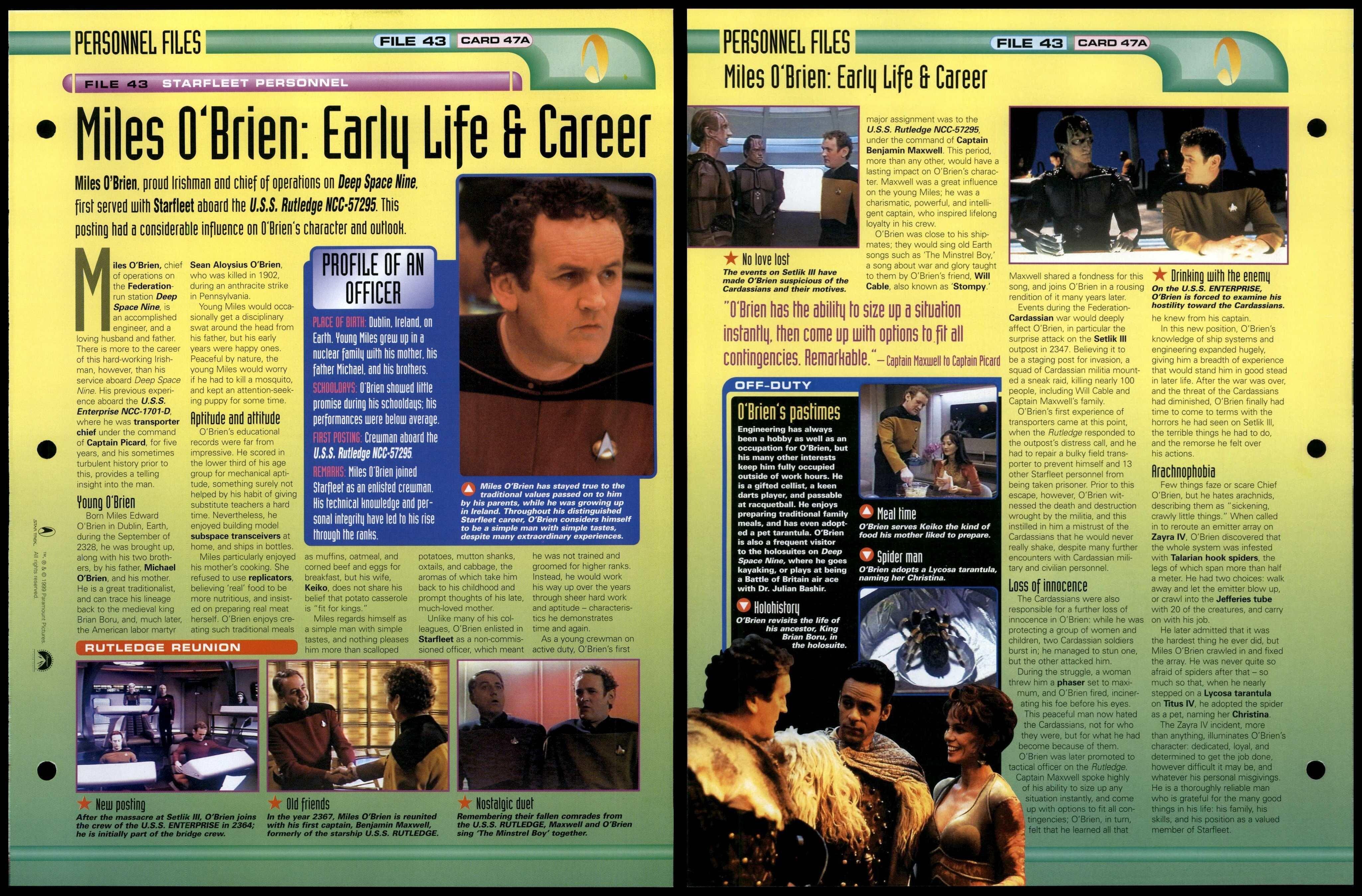 Miles O'Brien Early Lufe & Career Starfleet Personnel Star Trek