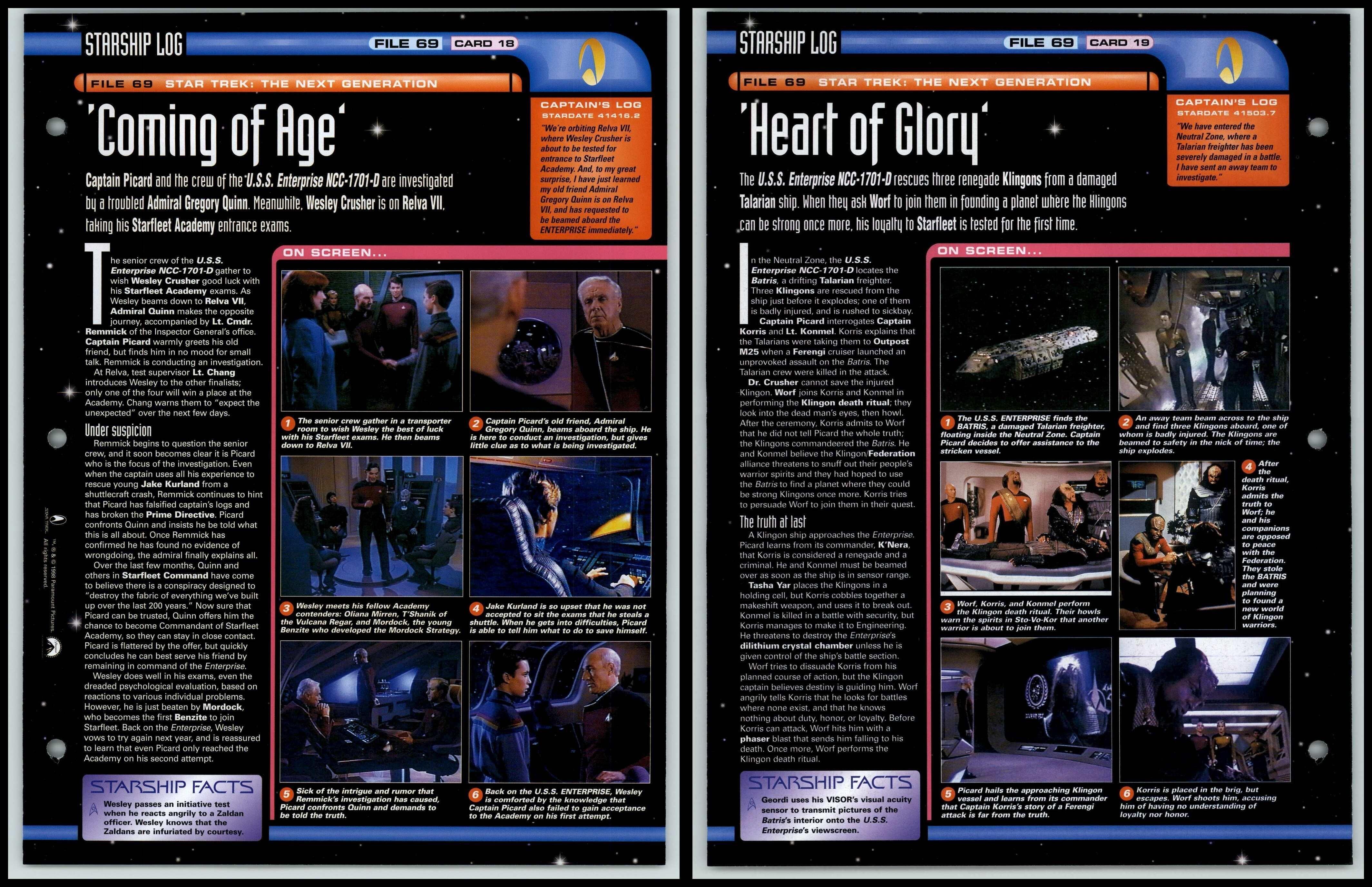 Coming Of Age / Heart Of Glory - Next Generation - Star Trek Fact File Page