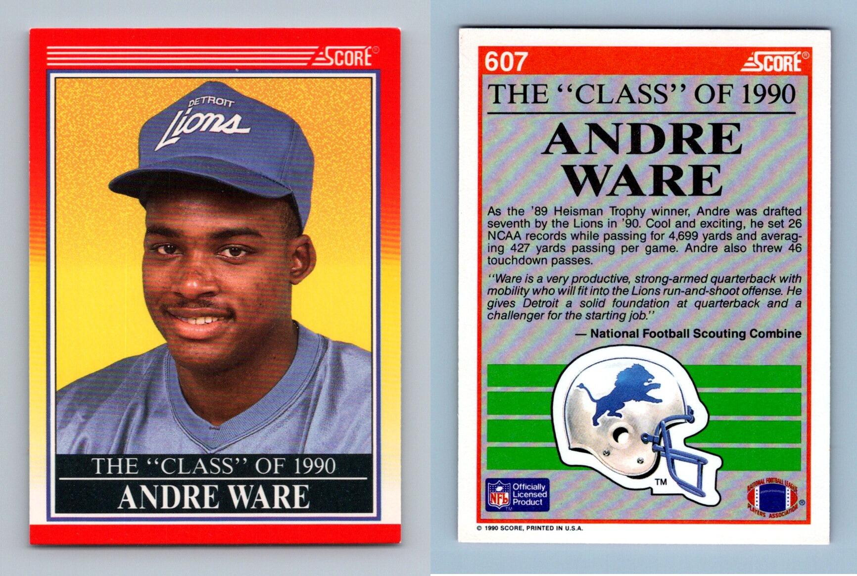 Andre Ware Signed Autograph 1990 Score Detroit Lions Rookie RC Card #607 -  Mint