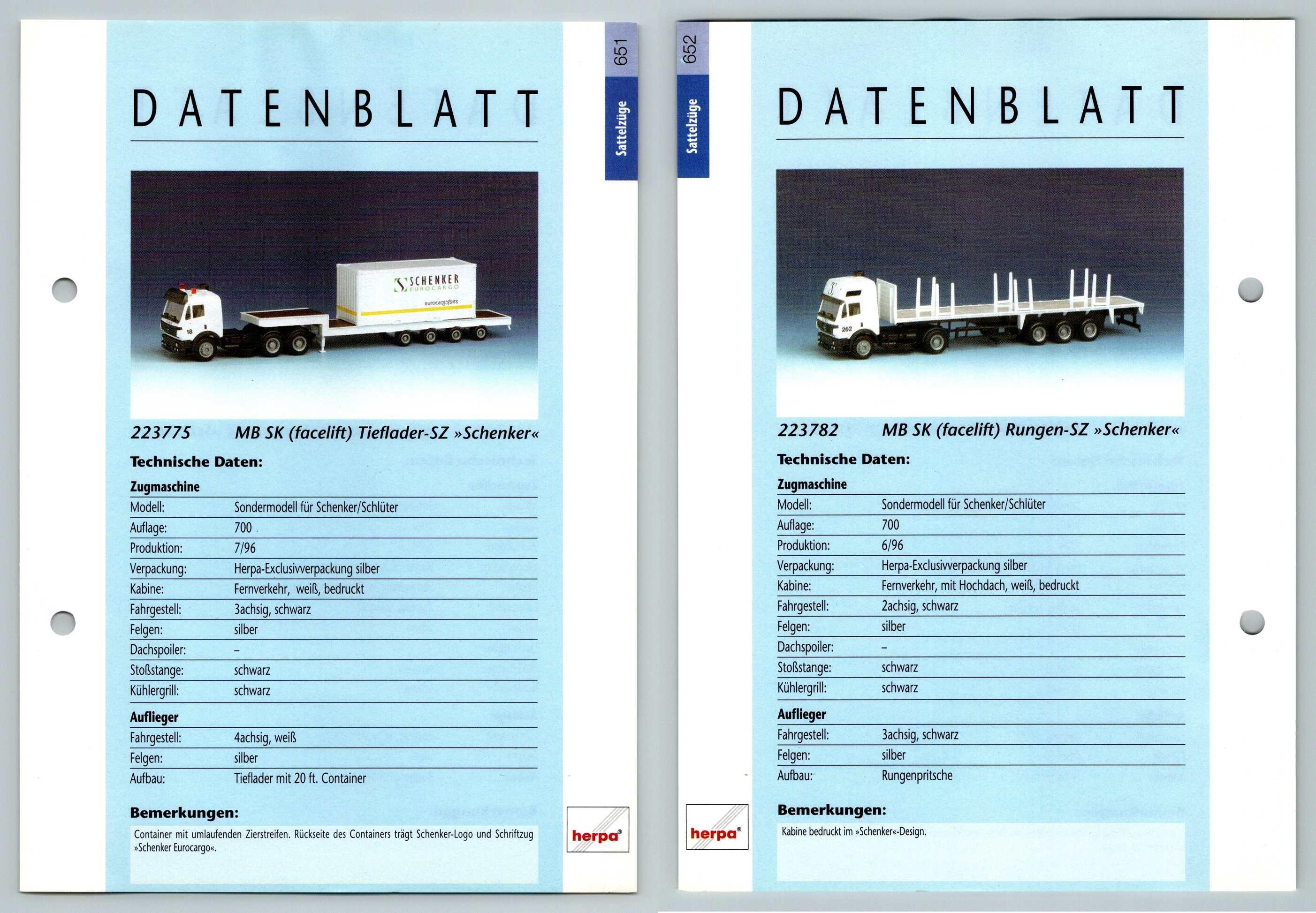 Mb Sk Tieflader B Sk Rungen 651 2 Sattelzuge Datenblatt Herpa Data