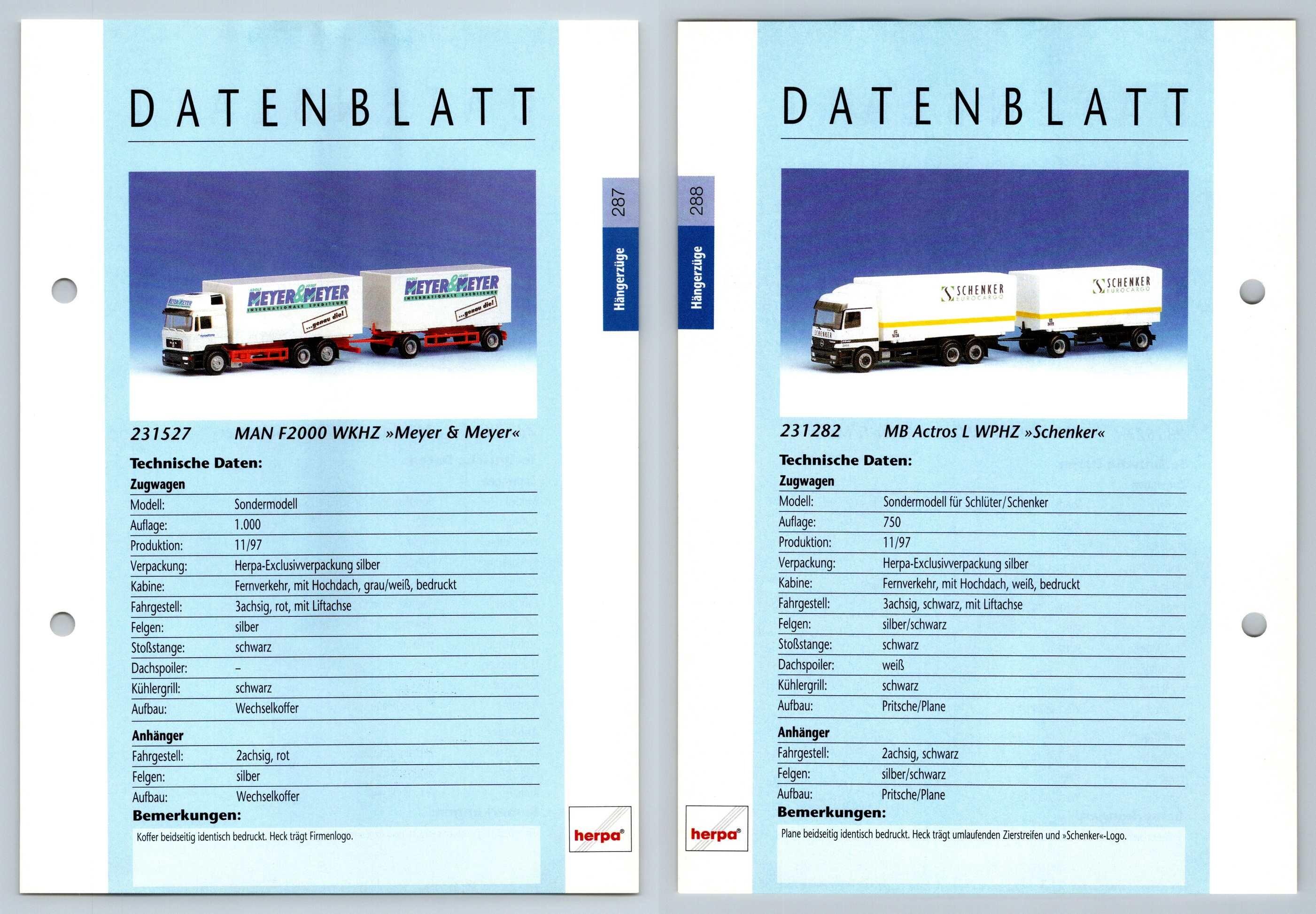 Man F2000 Wkhz Mb Actros L 287 8 Hangerzuge Datenblatt Herpa Data