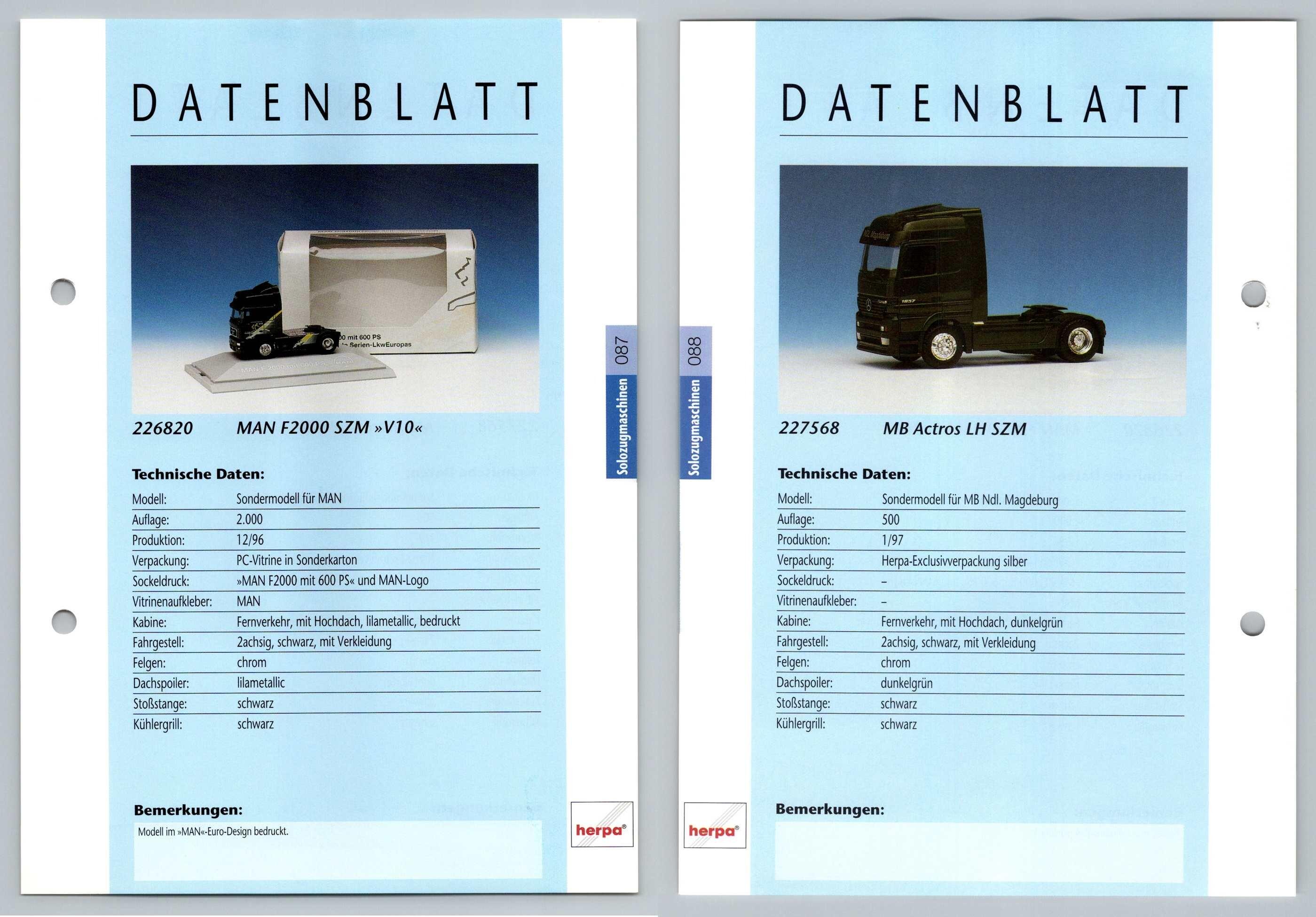 Man F2000 Szm Mb Actros Lh Szm 87 88 Solozugmaschinen Datenblatt