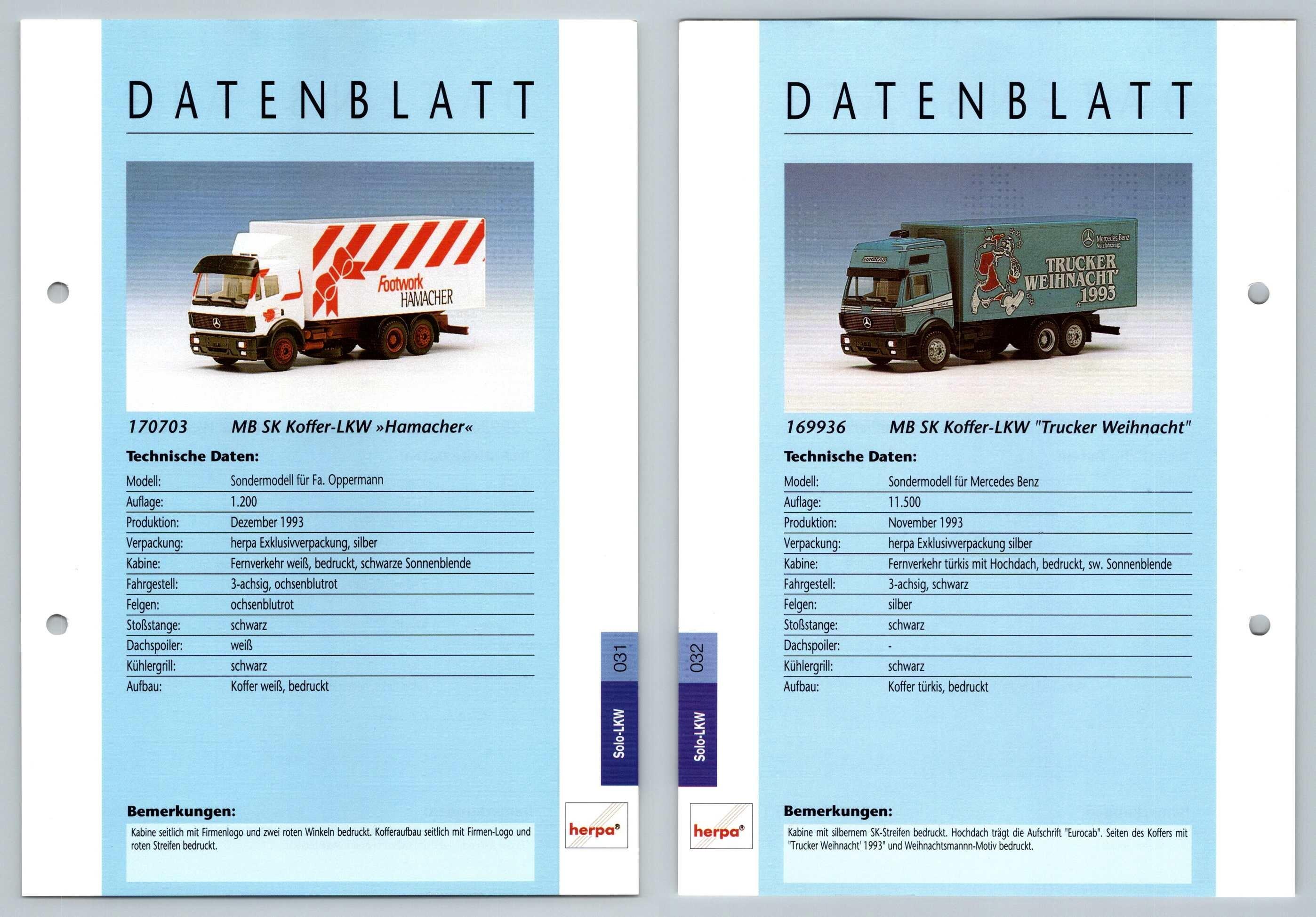 Mb Sk Koffer Hamacher Weihnacht 31 2 Solo Lkw Datenblatt Herpa