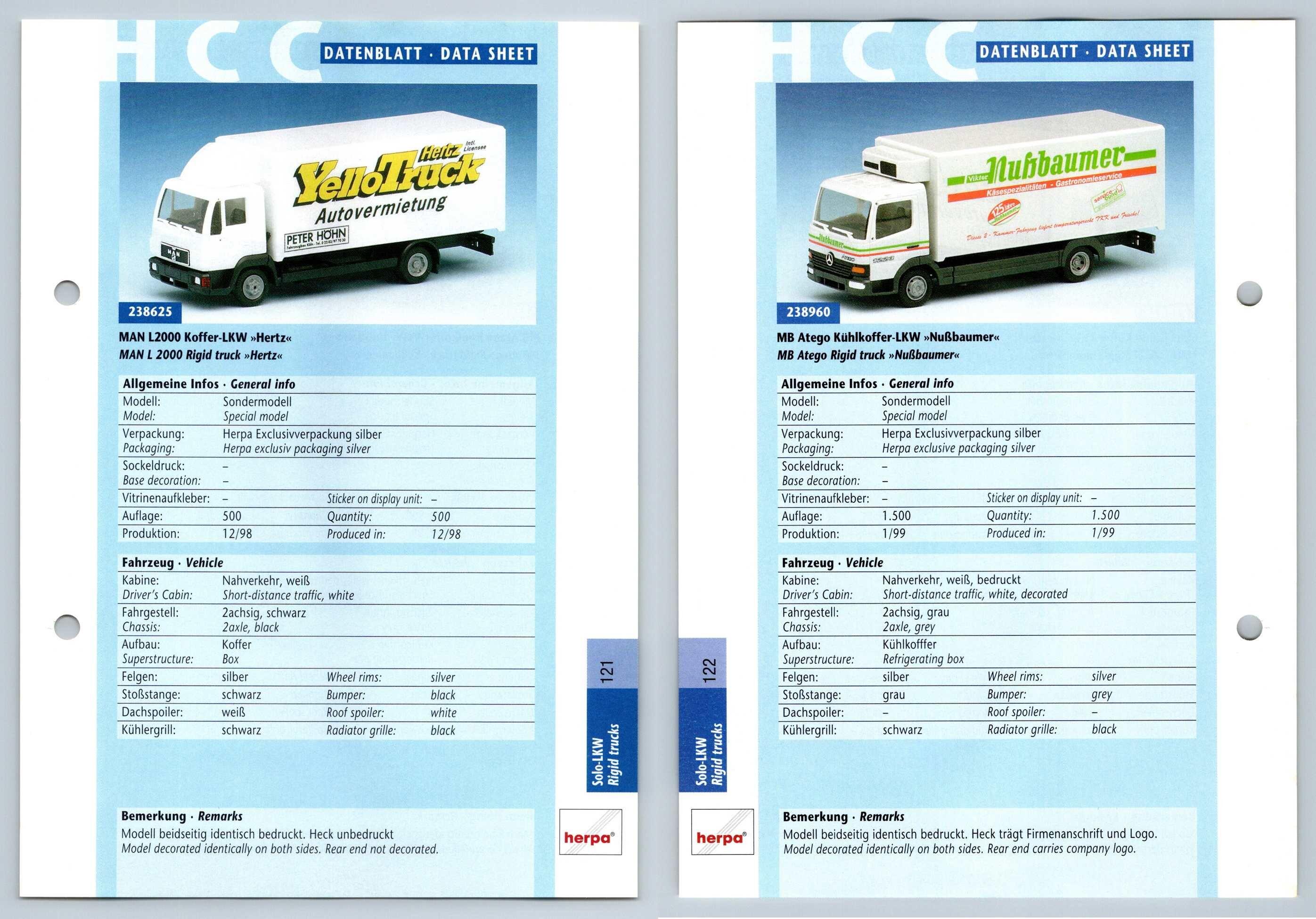 Man L2000 Koffer Mb Atego 121 2 Solo Lkw Datenblatt Herpa Data Sheet