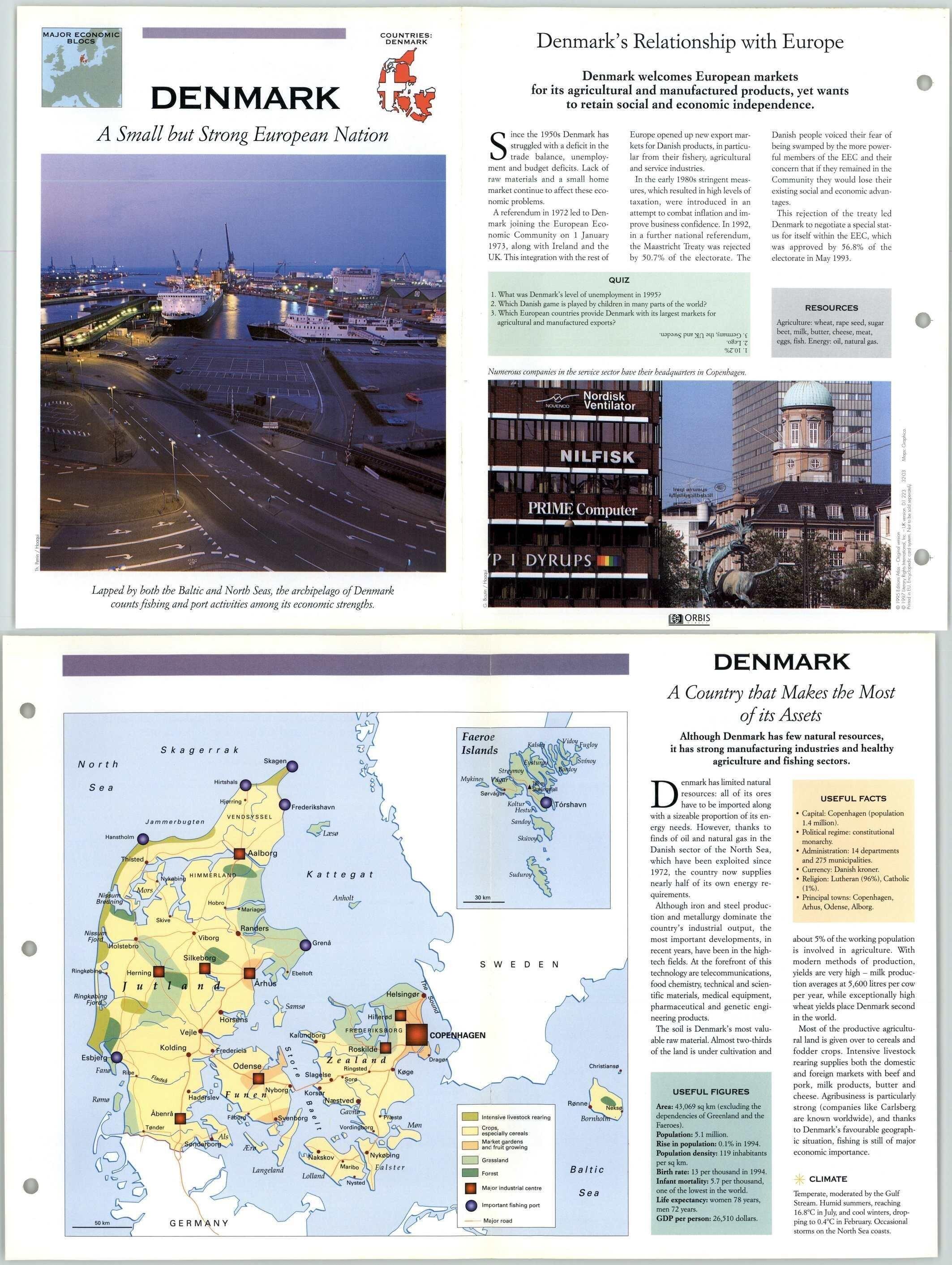 Denmark　The　Atlas　Of　File　World　Page　Fact　Fold-Out　Major　Economic