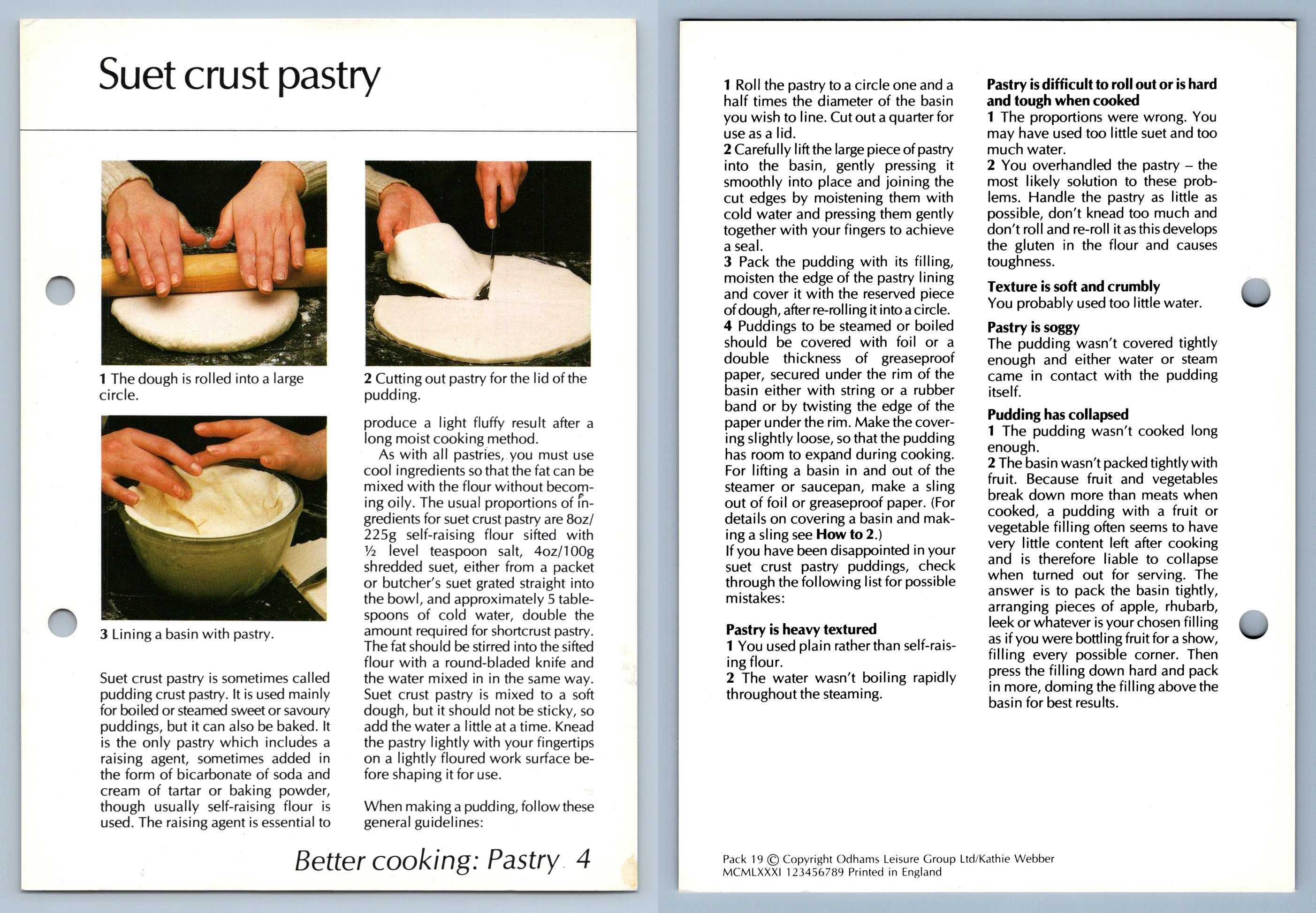 Suet Crust Pastry 4 Better Cooking Hamlyn AllColour Cookery Card