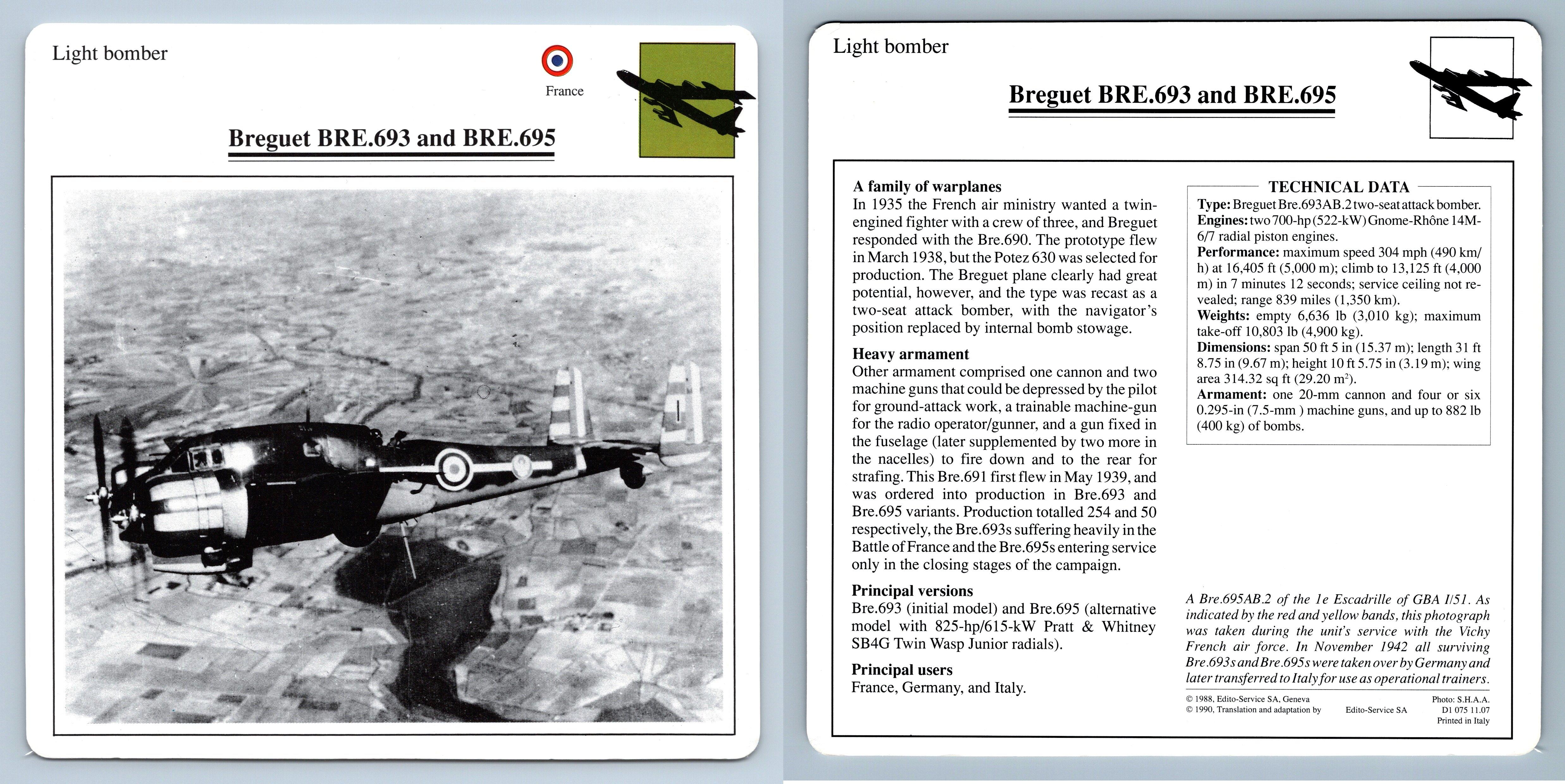 Breguet BRE.693 BRE.695 Light Bomber Warplanes Collectors