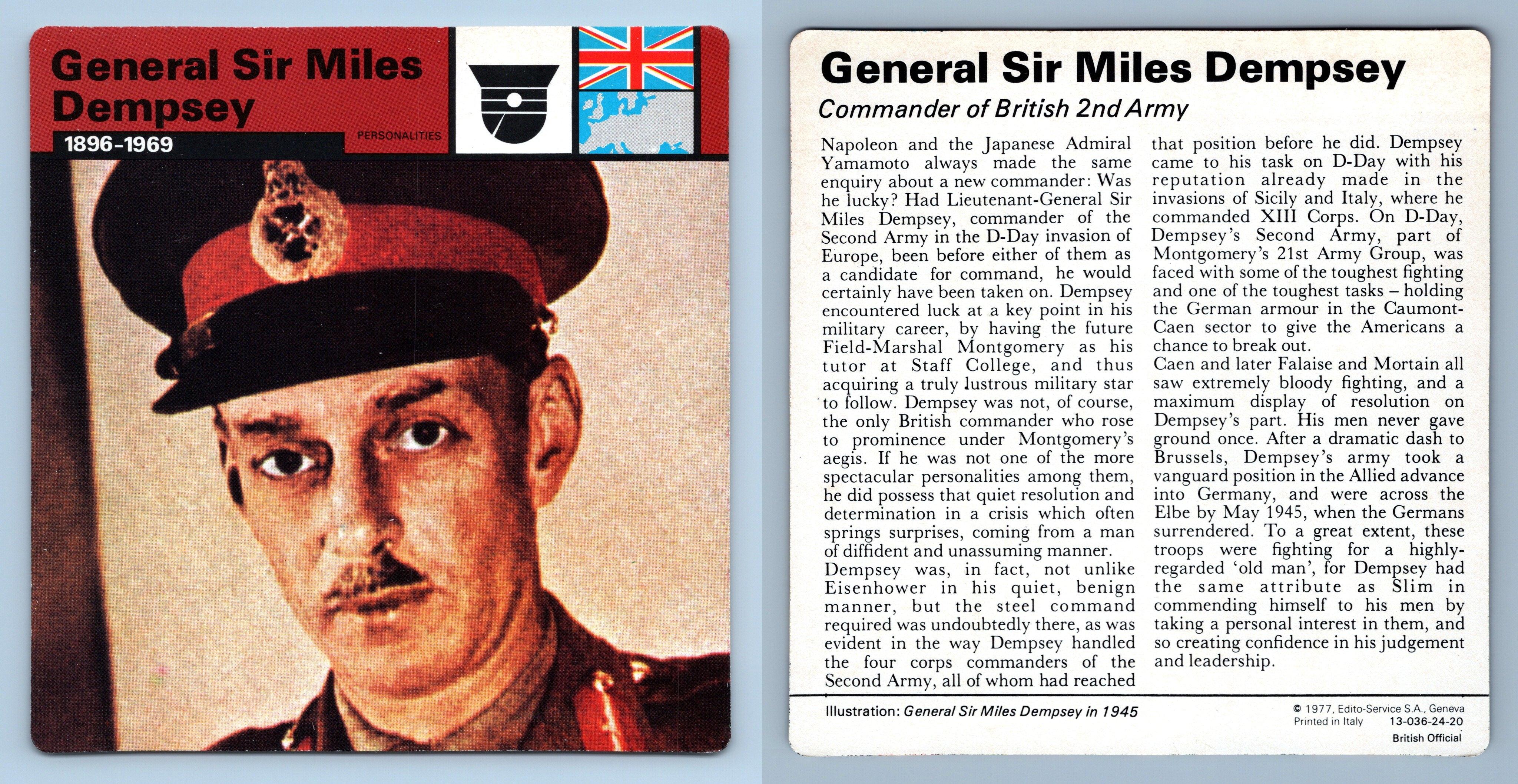 General Sir Miles Dempsey - Personalities - WW2 Edito-Service SA 1977 Card