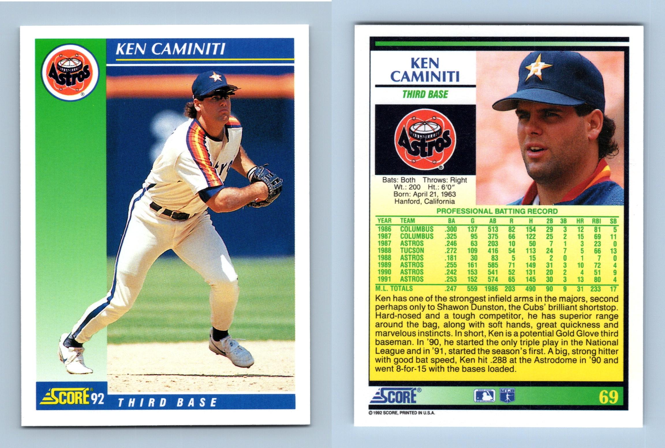 Ken Caminiti - Astros - #69 Score 1992 Baseball Trading Card