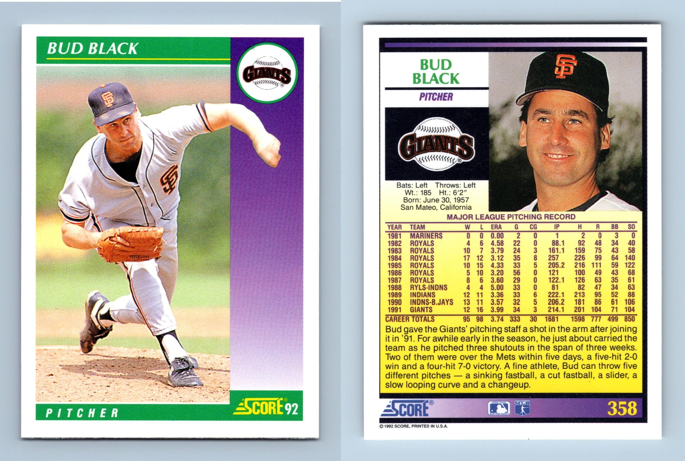 Bud Black - Giants - #358 Score 1992 Baseball Trading Card