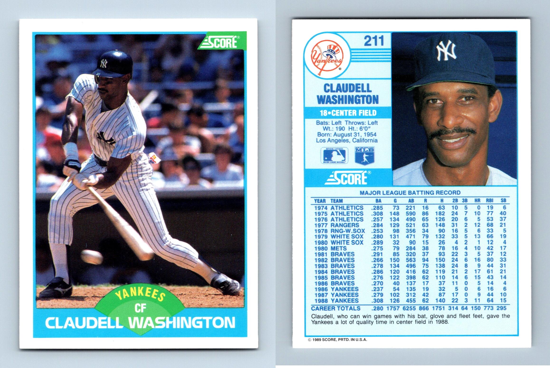 Claudell Washington Signed 1987 Topps Baseball Card - New York Yankees