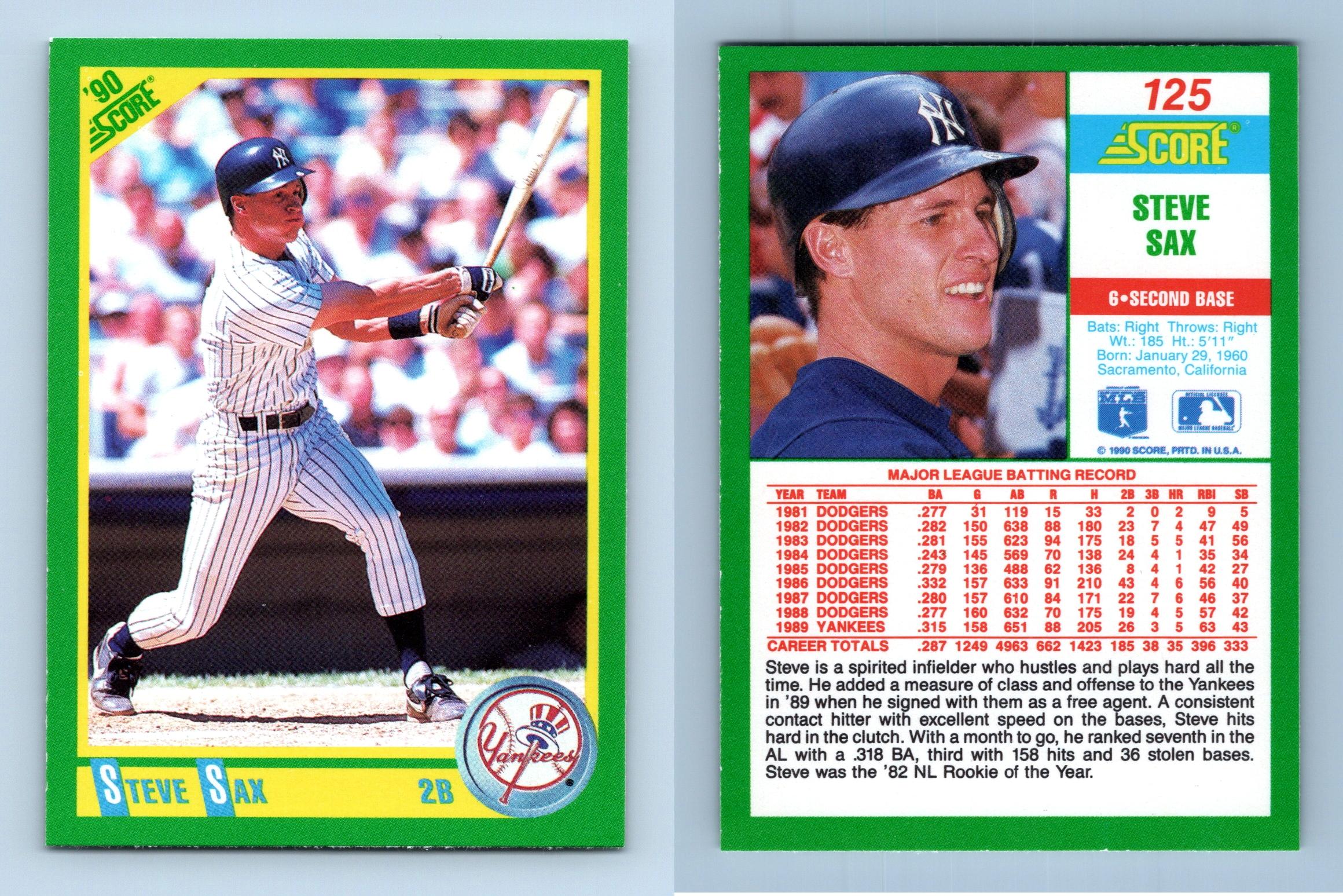 Steve Sax - Yankees #125 Score 1990 Baseball Trading Card