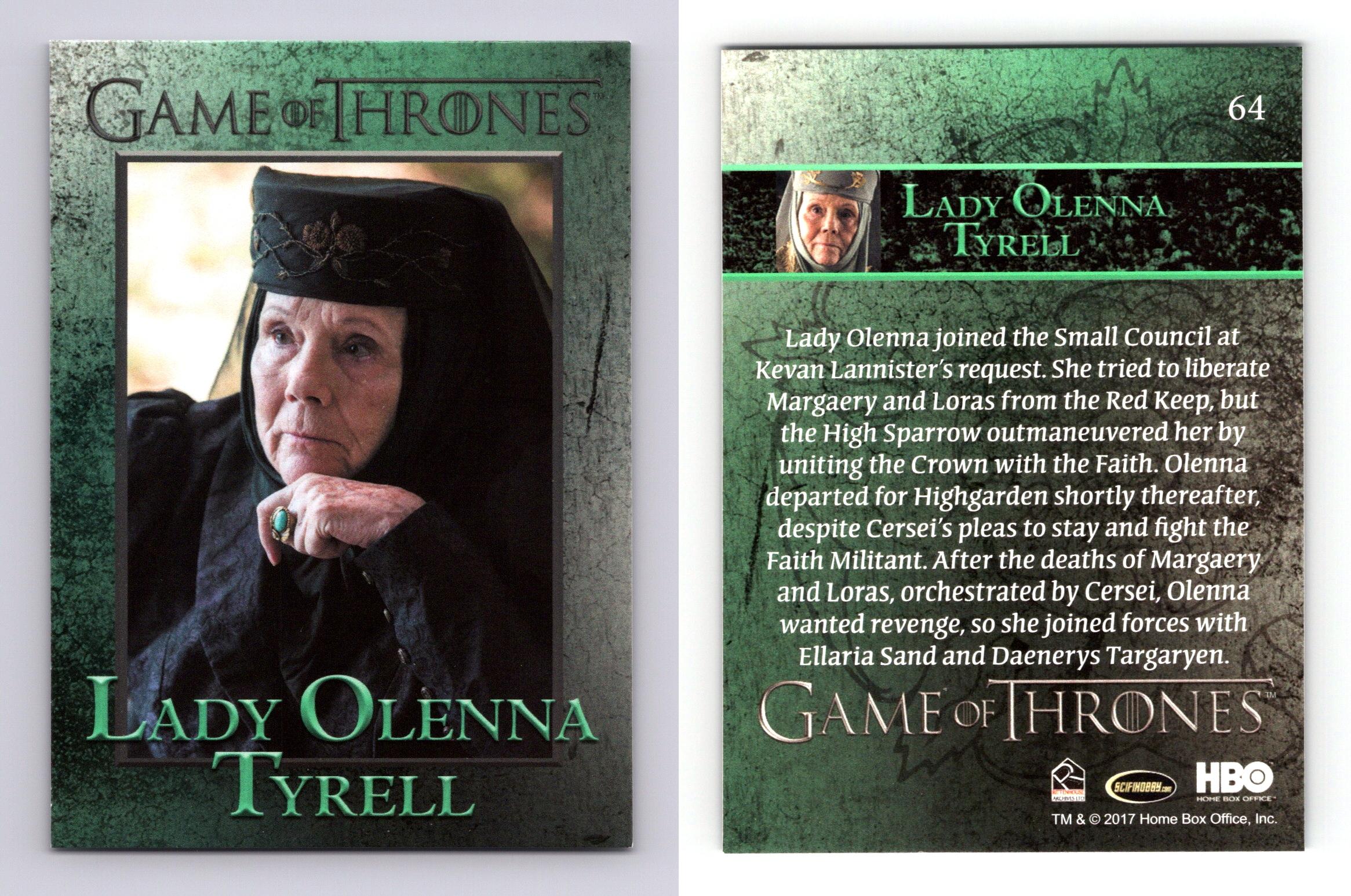 Lady Olenna Tyrell #64 Game Of Thrones Season 6 Rittenhouse 2017 Trading  Card