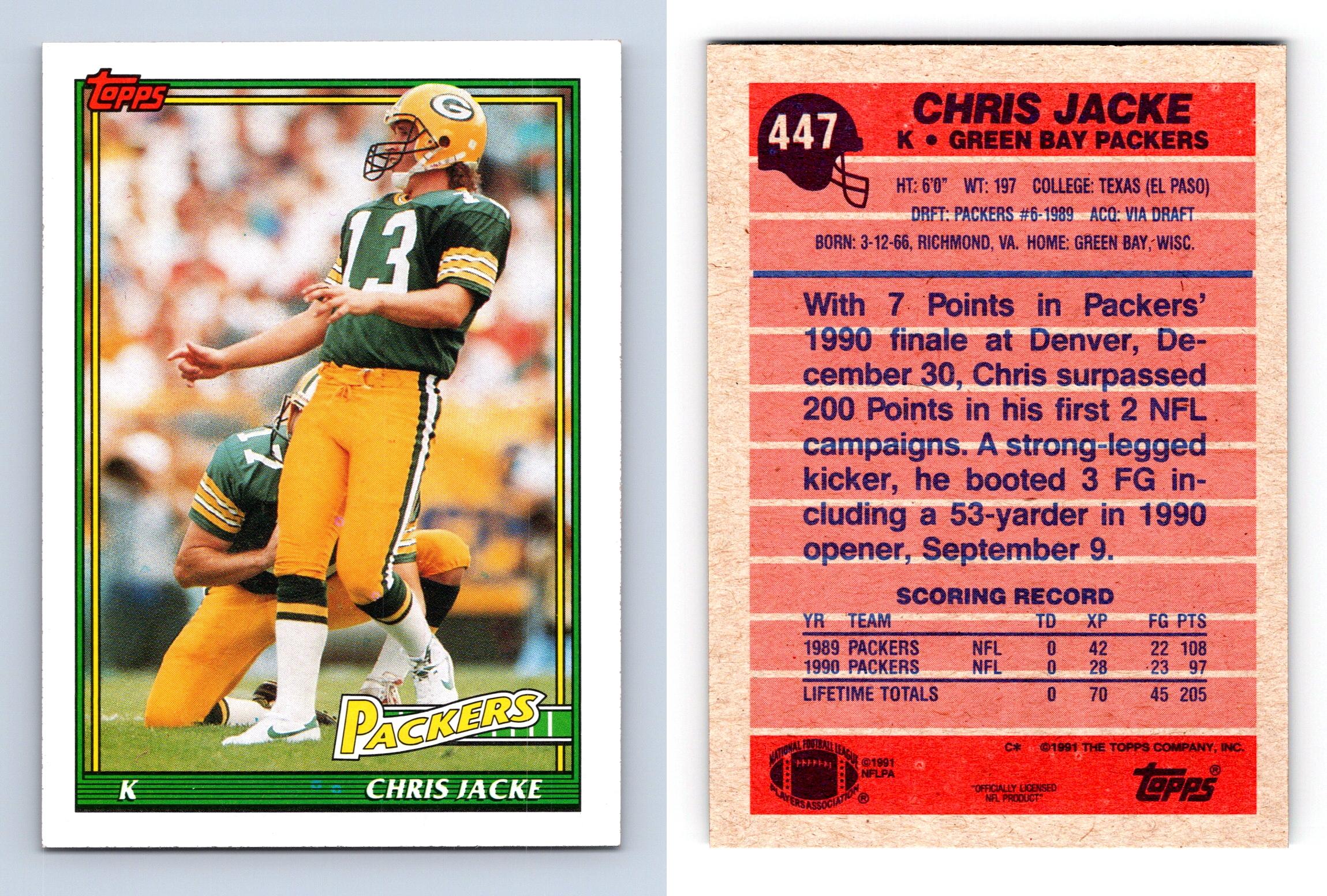 Chris Jacke #447 Topps 1991 American Football Trading Card