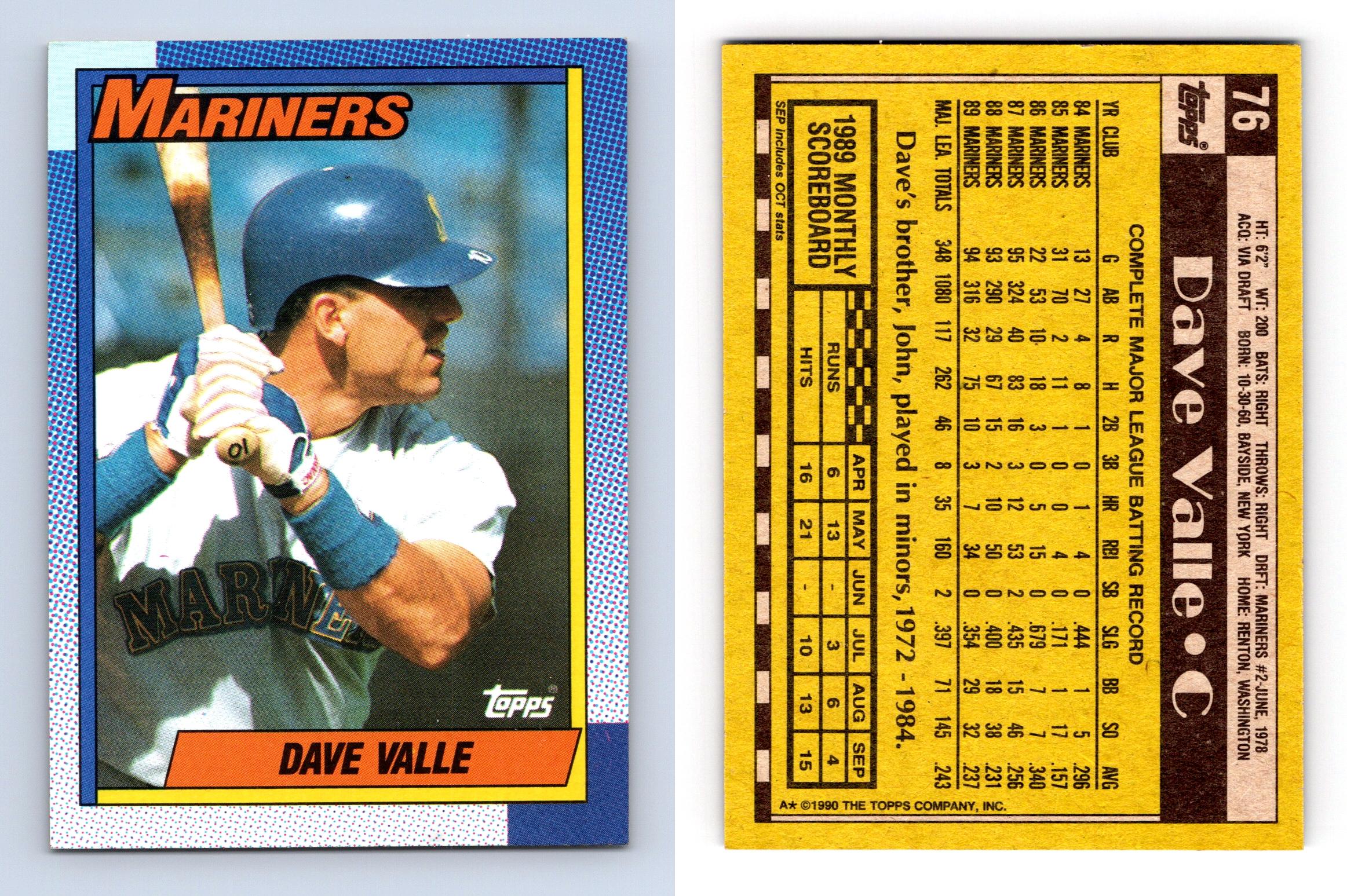 Dave Valle - Mariners #76 Topps 1990 Baseball Trading Card