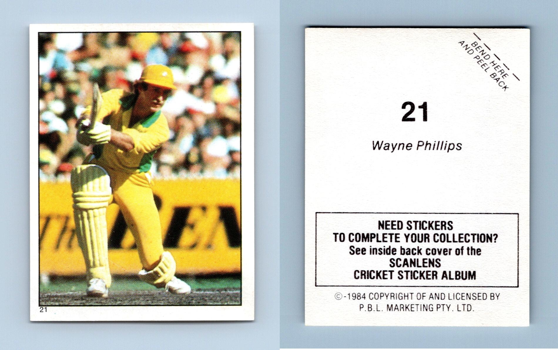 Wayne Phillips #21 - Scanlens Cricket 1984 Sticker