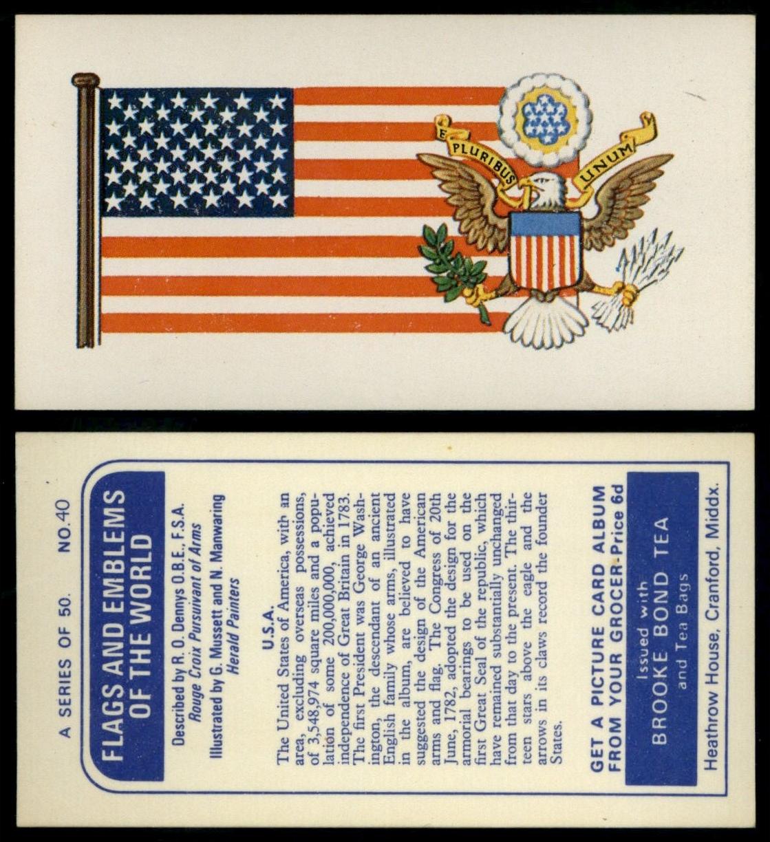 U.S.A #40 Flags & Emblems Of The World 1967 Brooke Bond Tea Card