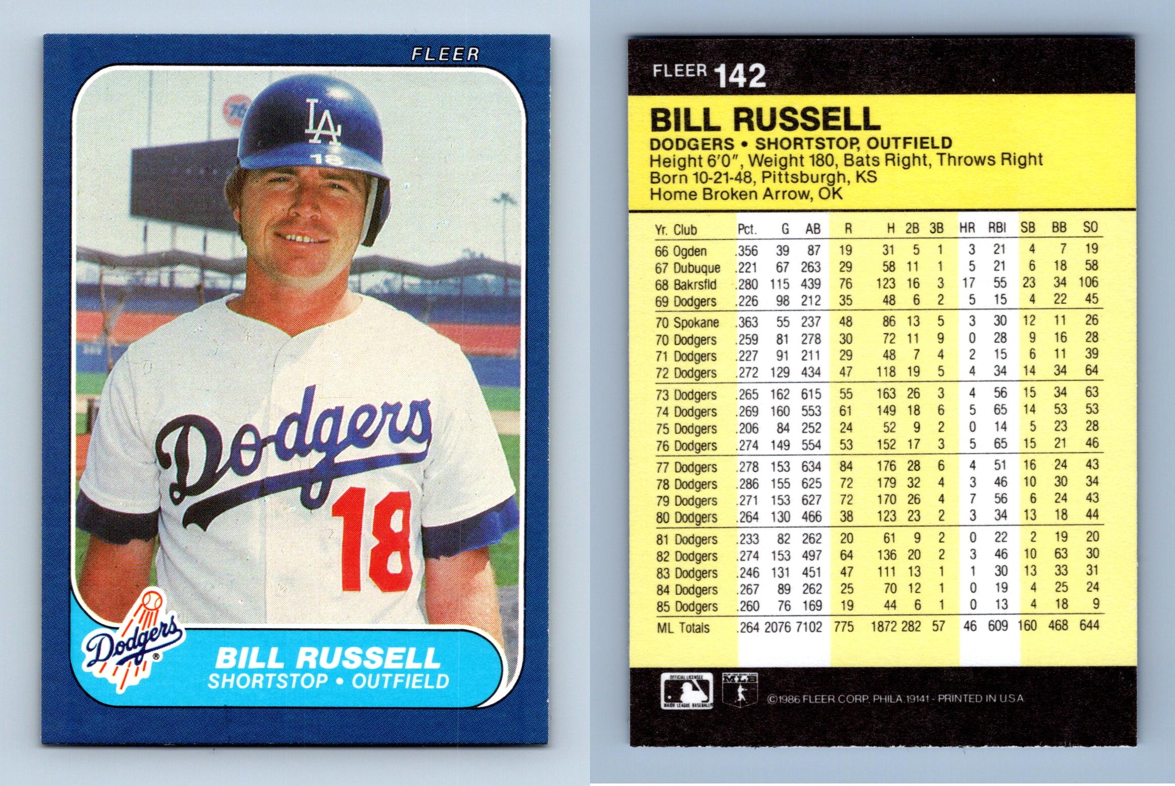 Bill Russell - Dodgers #142 Fleer 1986 Baseball Trading Card